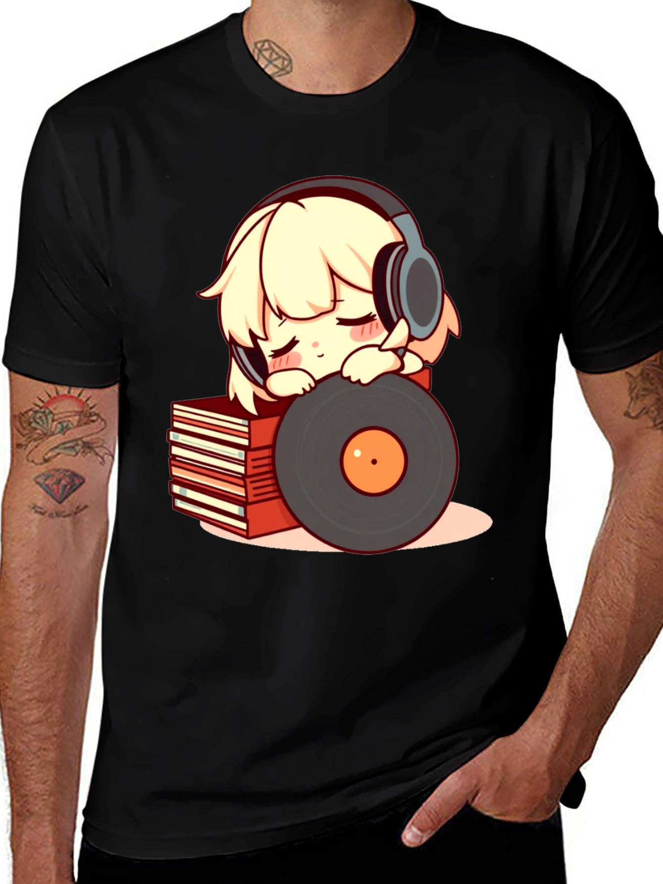 Camiseta Negra con Diseño de Anime Musical