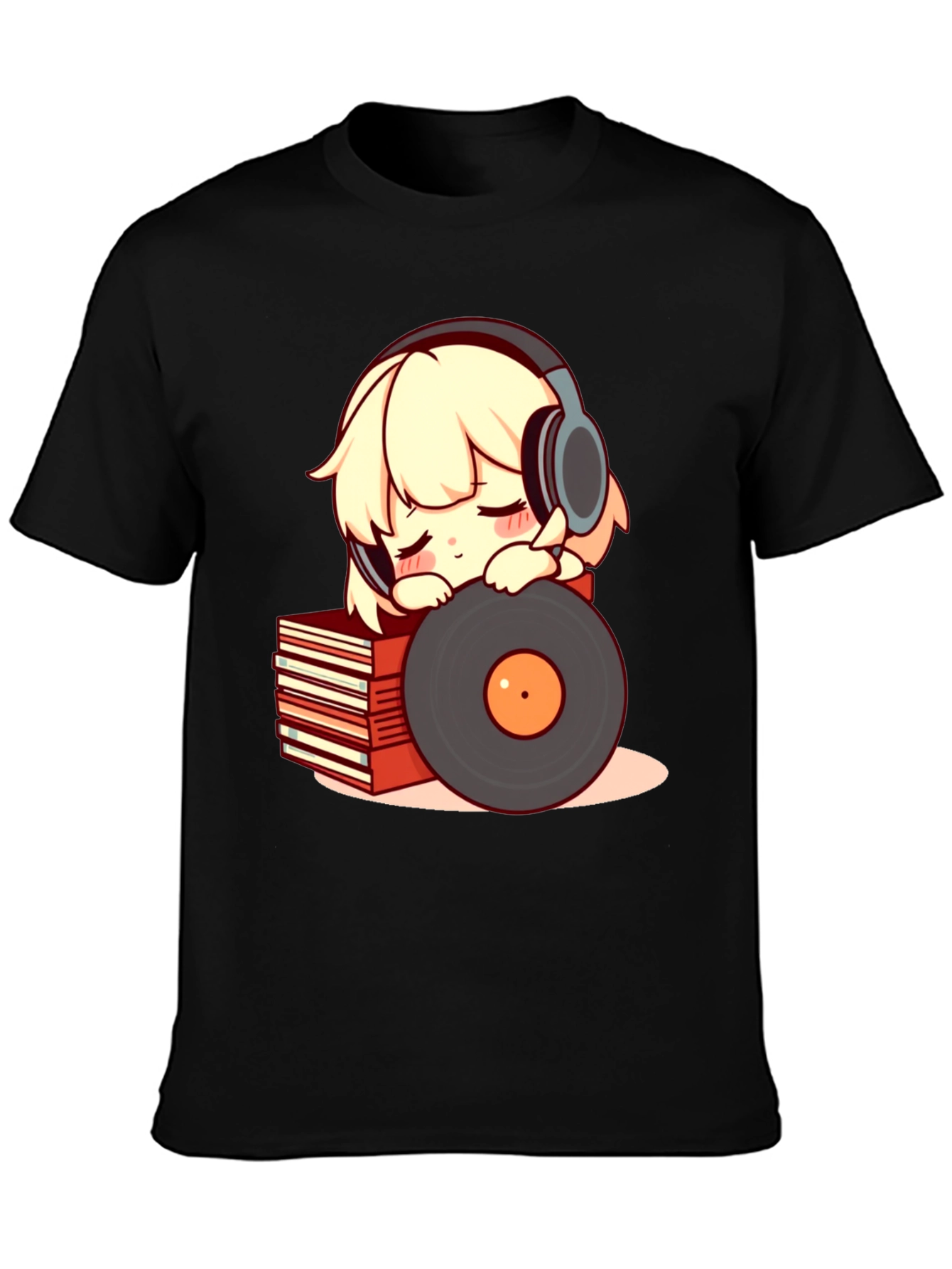 Camiseta Negra con Diseño de Anime Musical