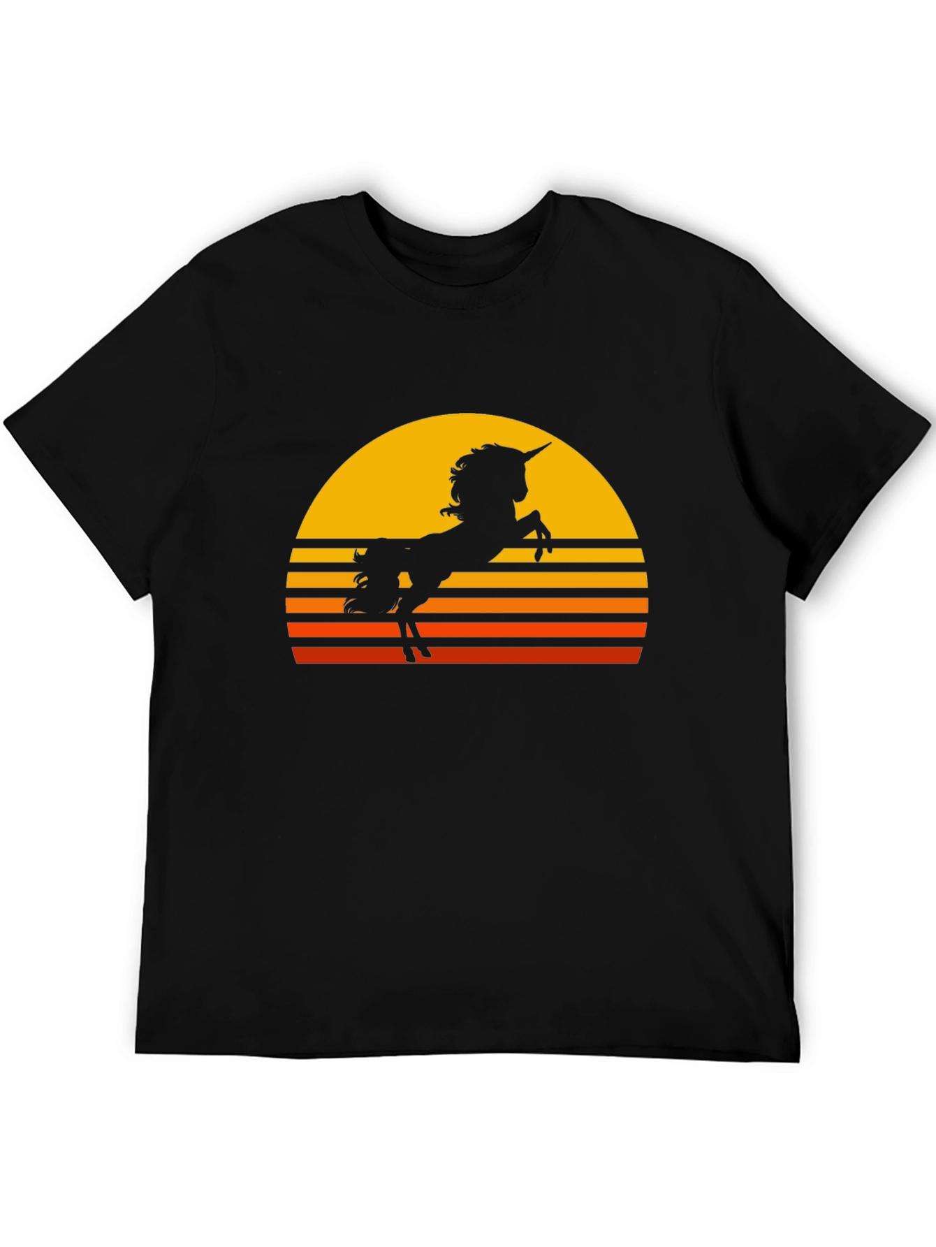 Camiseta Negra Unicornio Atardecer Retro