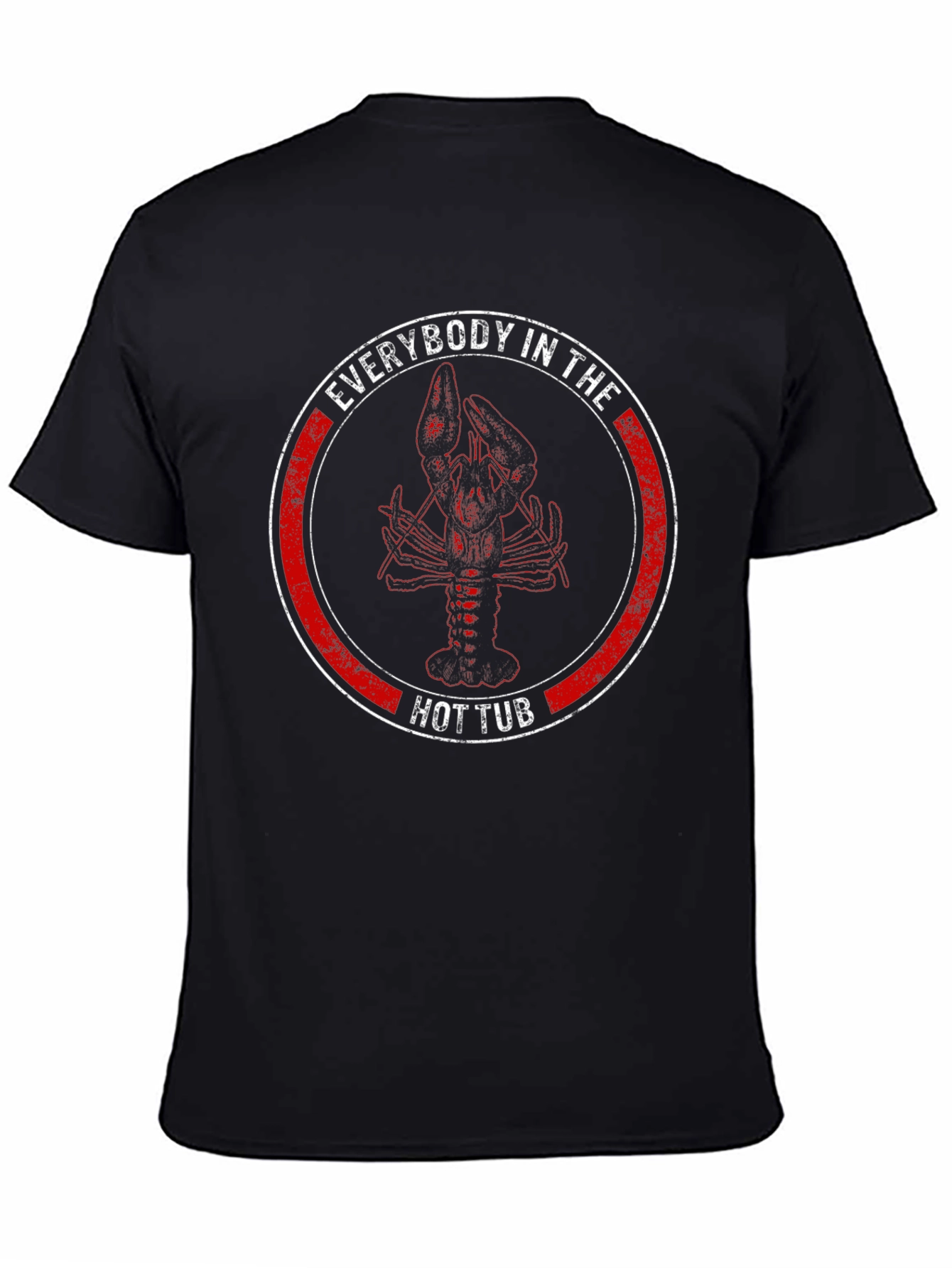 Camiseta Negra con Diseño de Langosta en Círculo Rojo