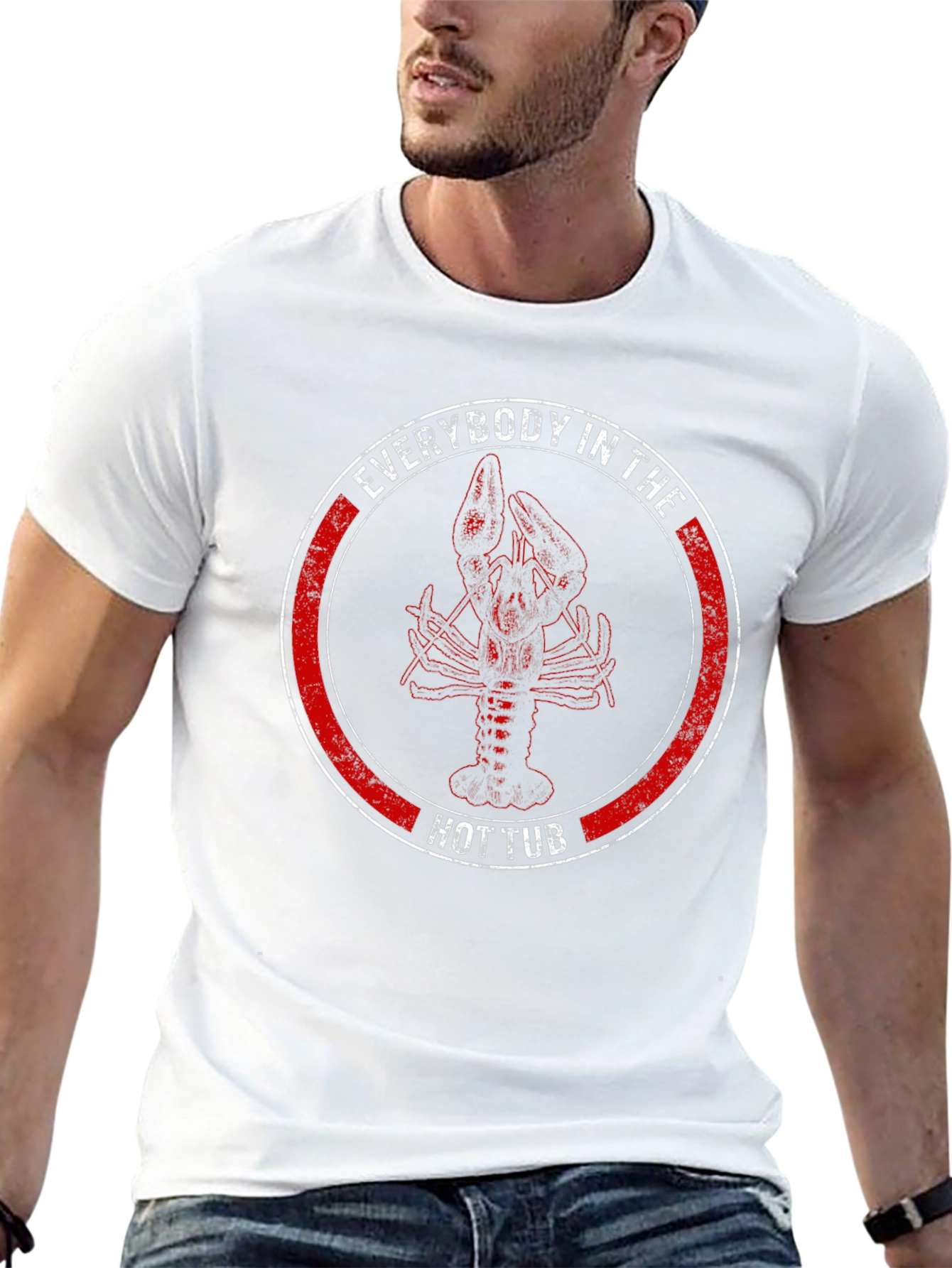 Camiseta Negra con Diseño de Langosta en Círculo Rojo