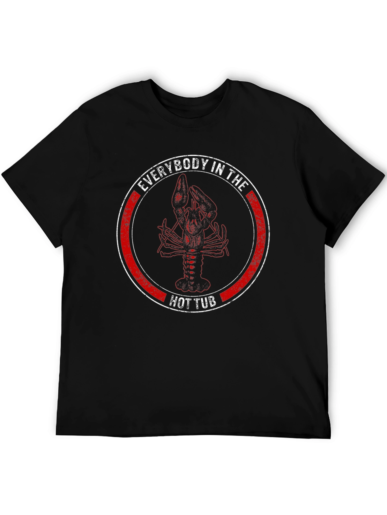 Camiseta Negra con Diseño de Langosta en Círculo Rojo