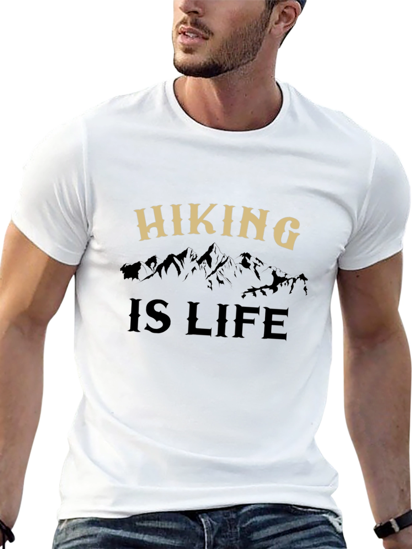Camiseta Negra Hiking is Life para Aventureros