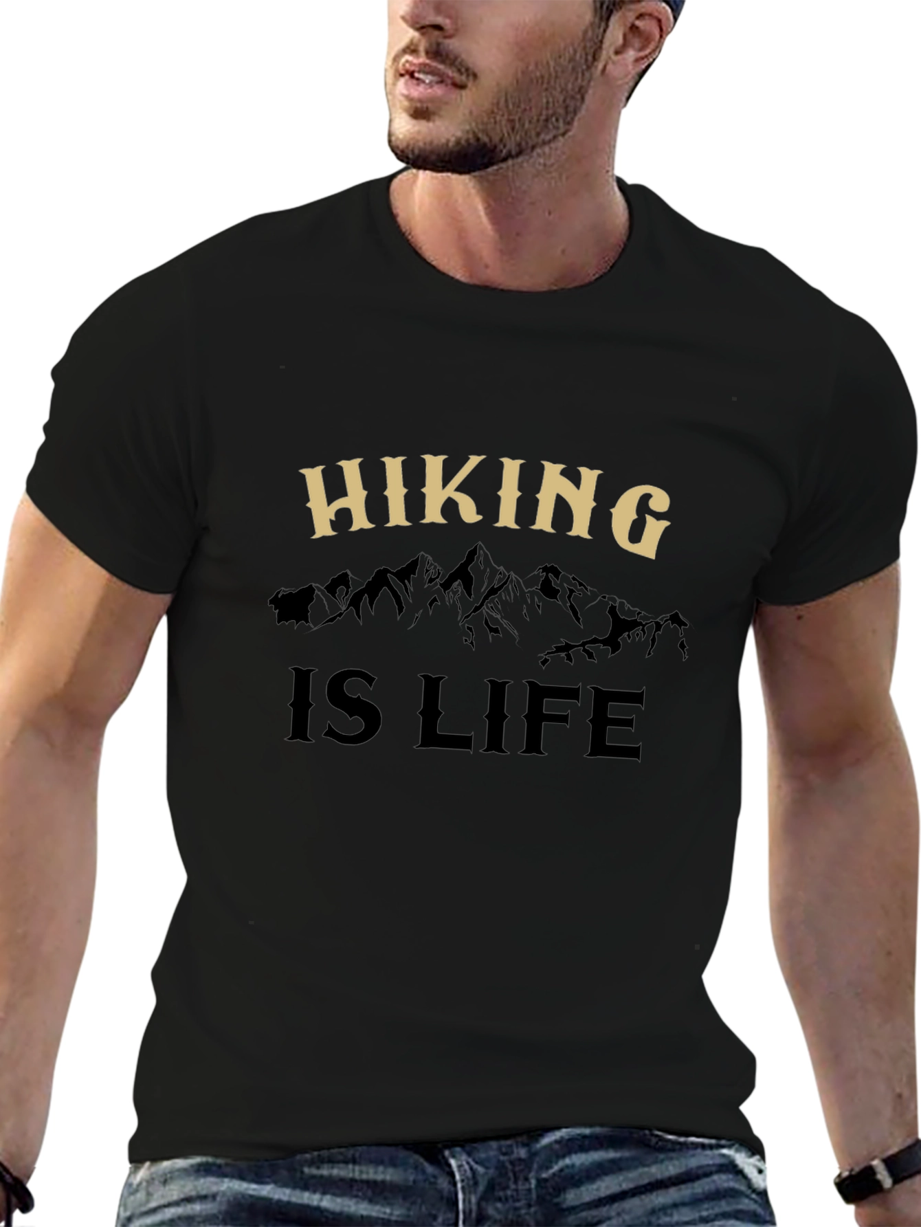 Camiseta Negra Hiking is Life para Aventureros