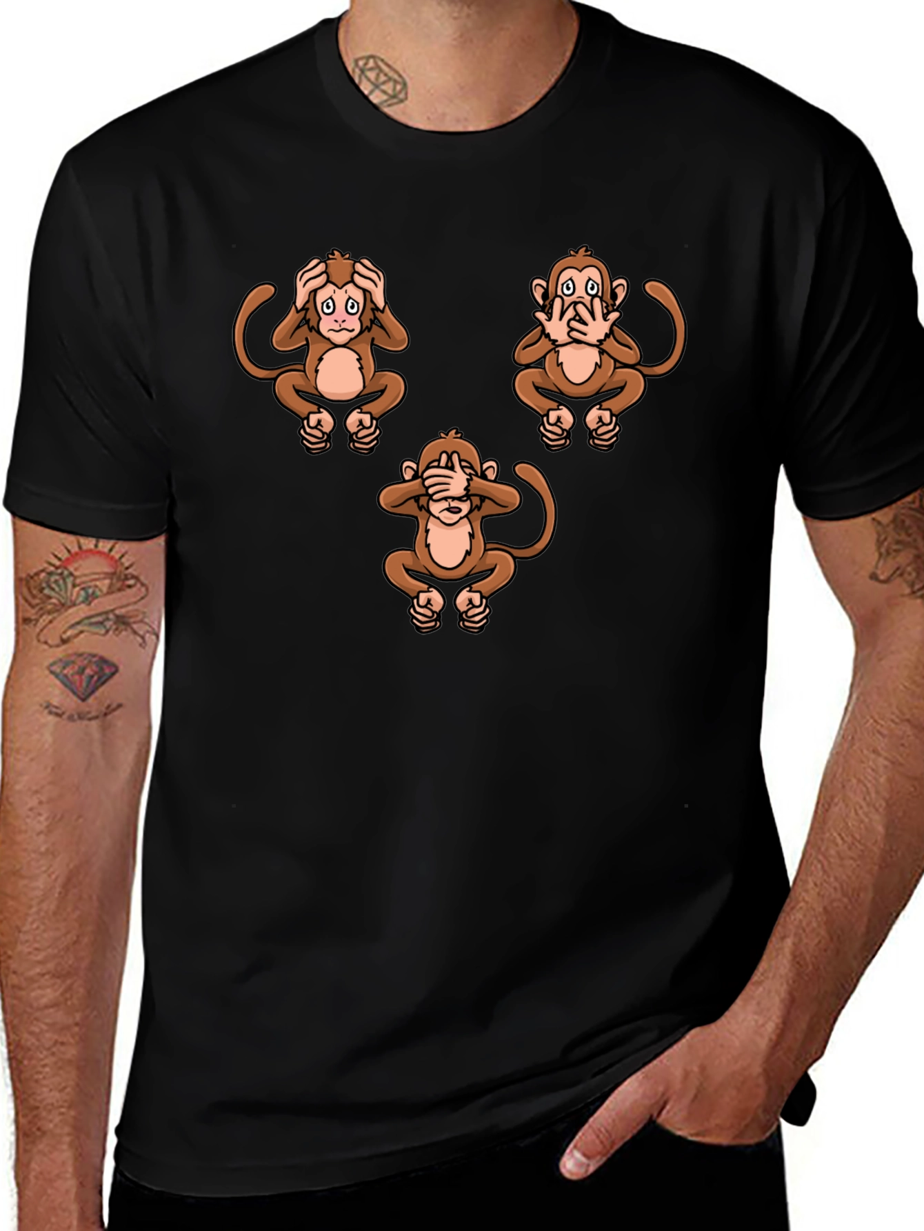 Camiseta Hombre Diseño Gráfico Monos Sabios