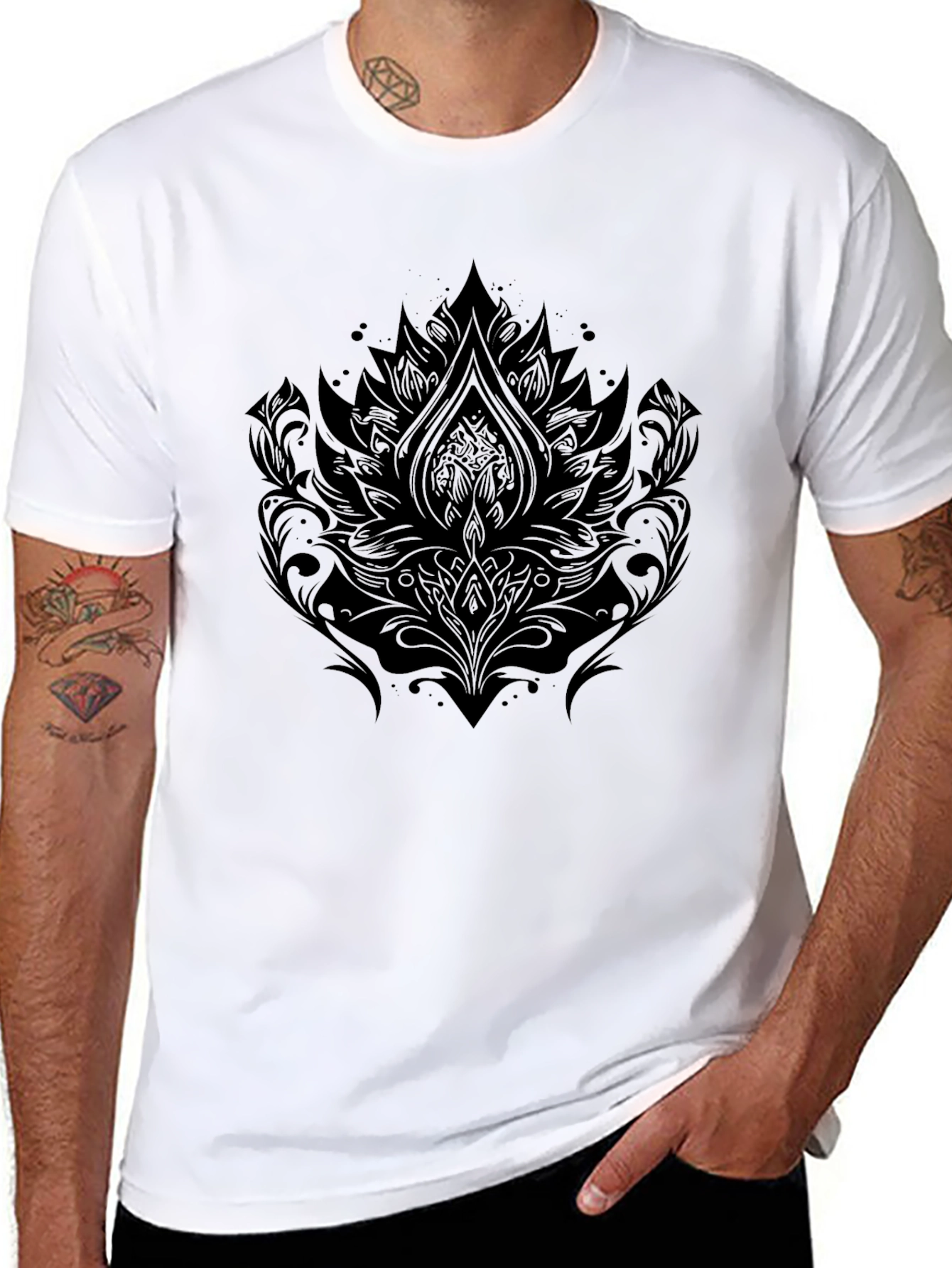Camiseta Negra Hombre con Diseño Floral