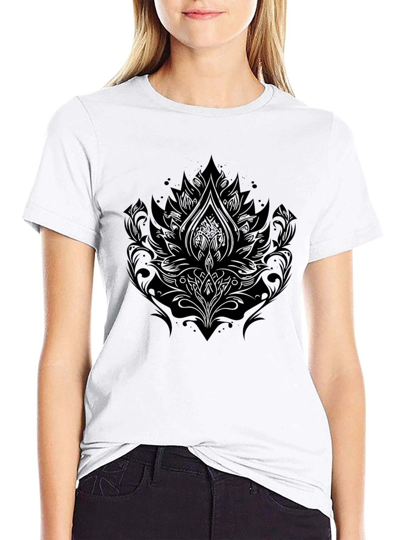 Camiseta Negra Hombre con Diseño Floral