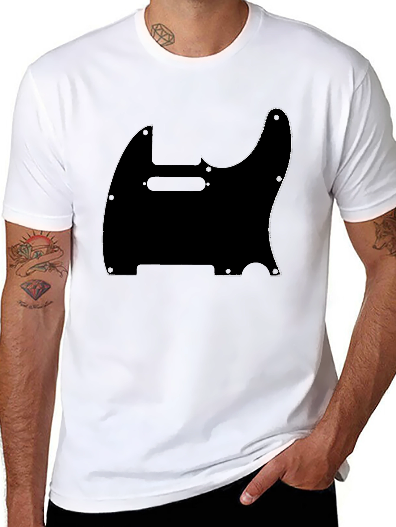 Camiseta Negra con Diseño de Guitarra Telecaster