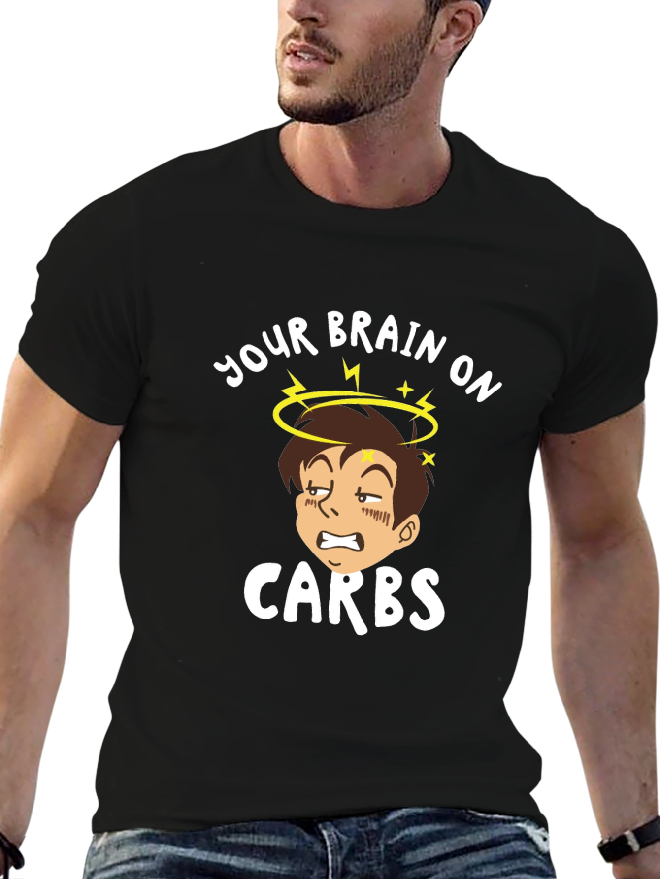 Camiseta Negra Tu Cerebro con Carbohidratos