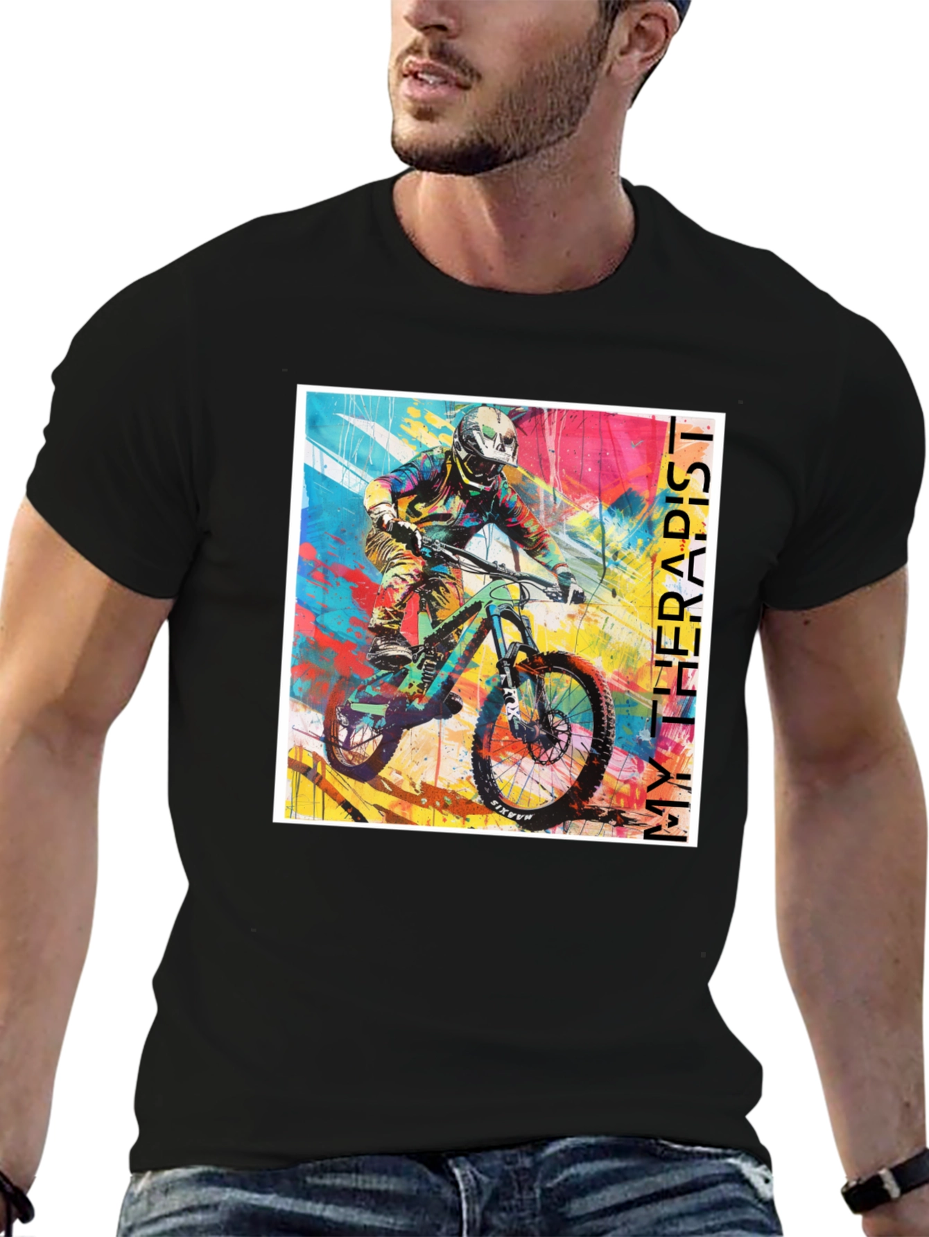 Camiseta Negra My Therapist para Bicicleta de Montaña