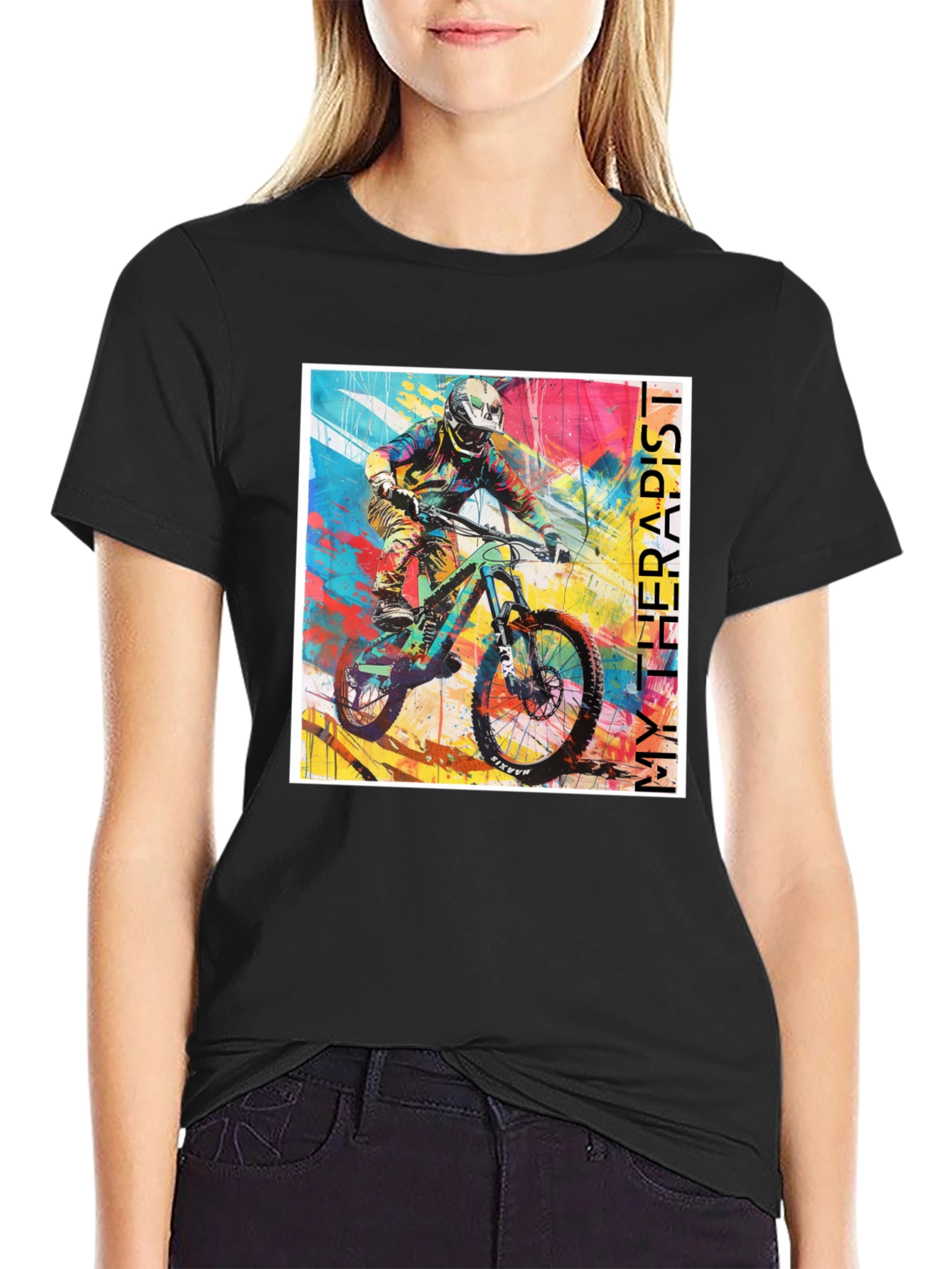 Camiseta Negra My Therapist para Bicicleta de Montaña