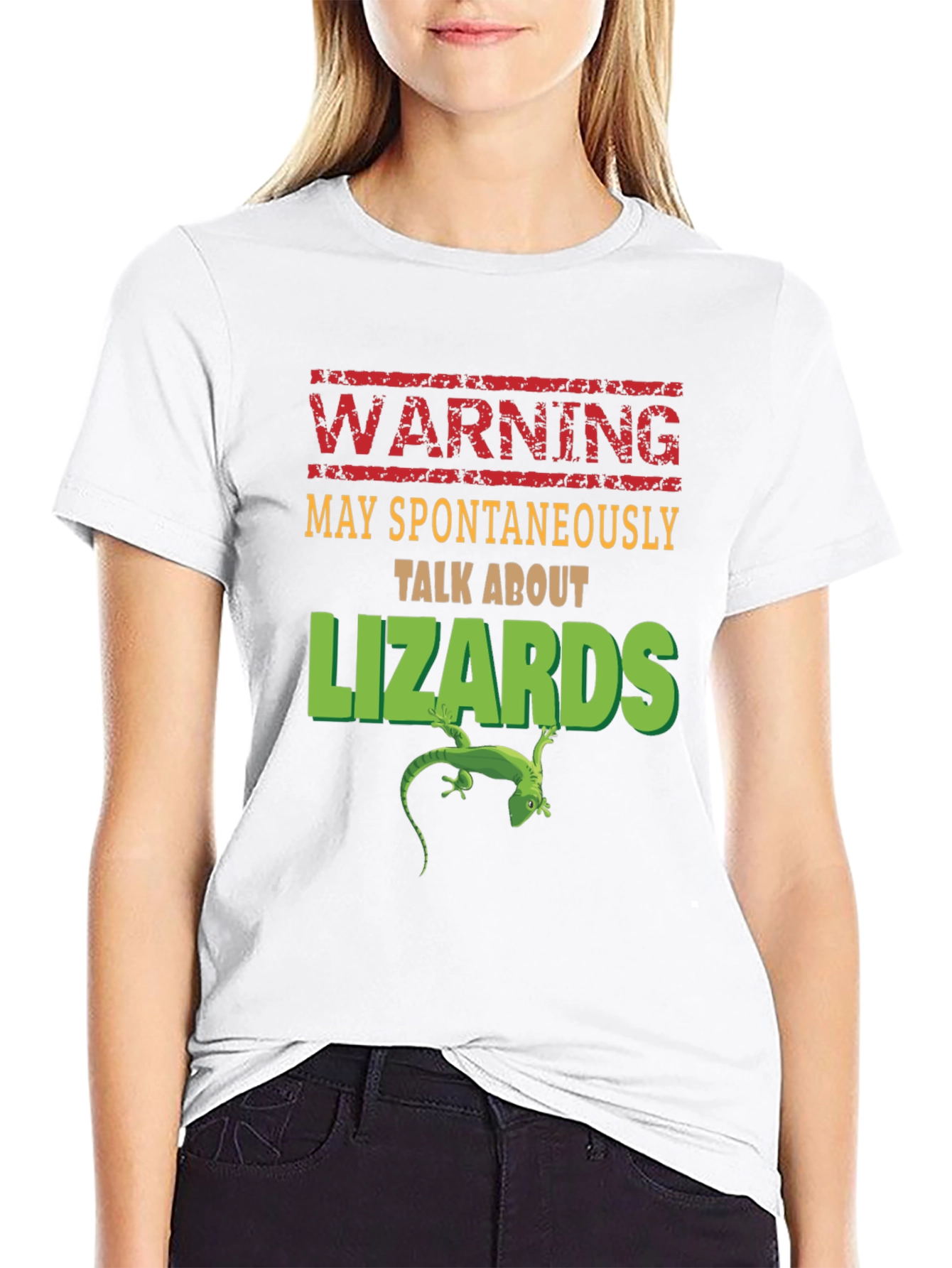Camiseta Negra con Diseño de Advertencia de Lagartos
