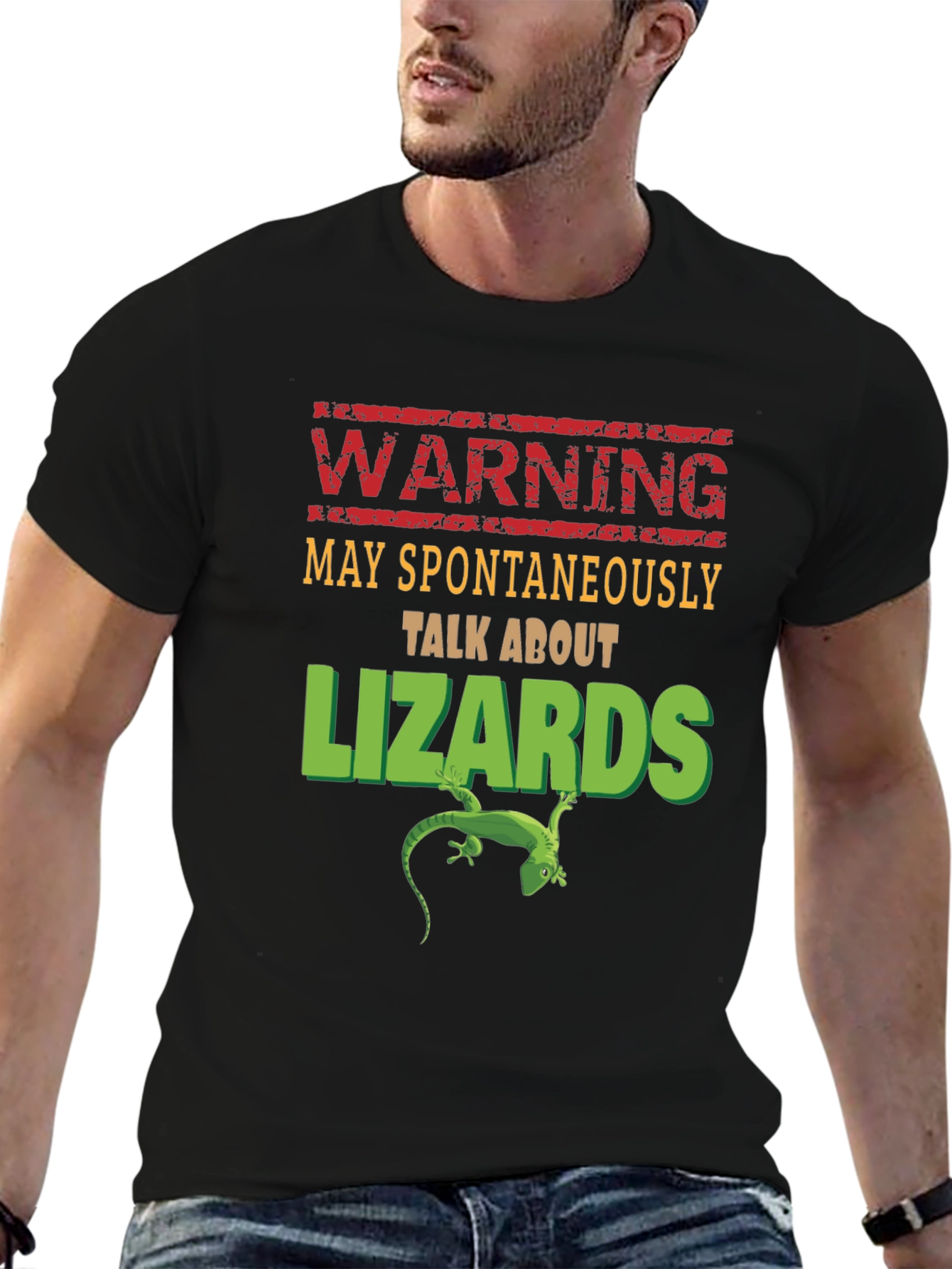 Camiseta Negra con Diseño de Advertencia de Lagartos