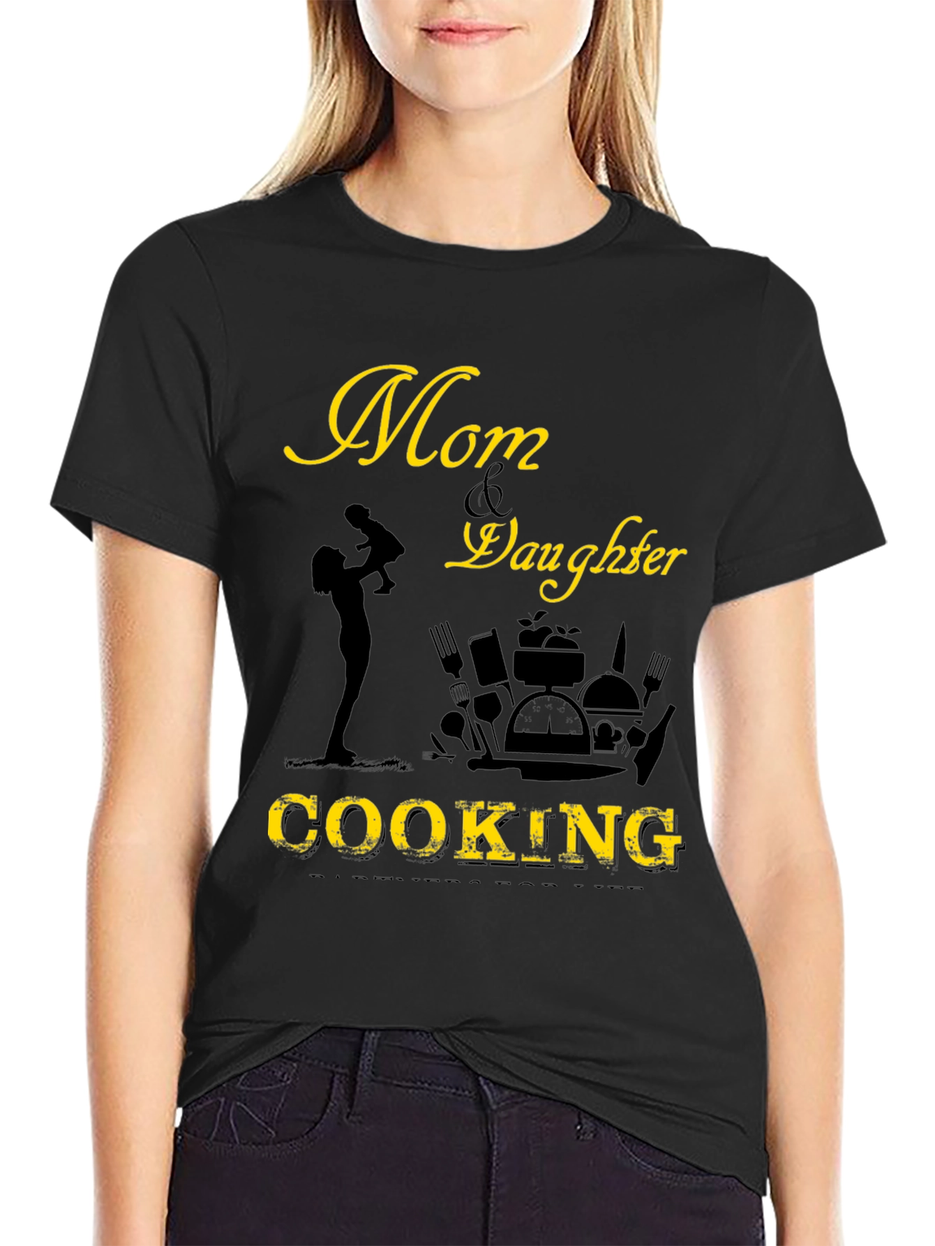 Camiseta Negra Mamá & Hija Cocinando