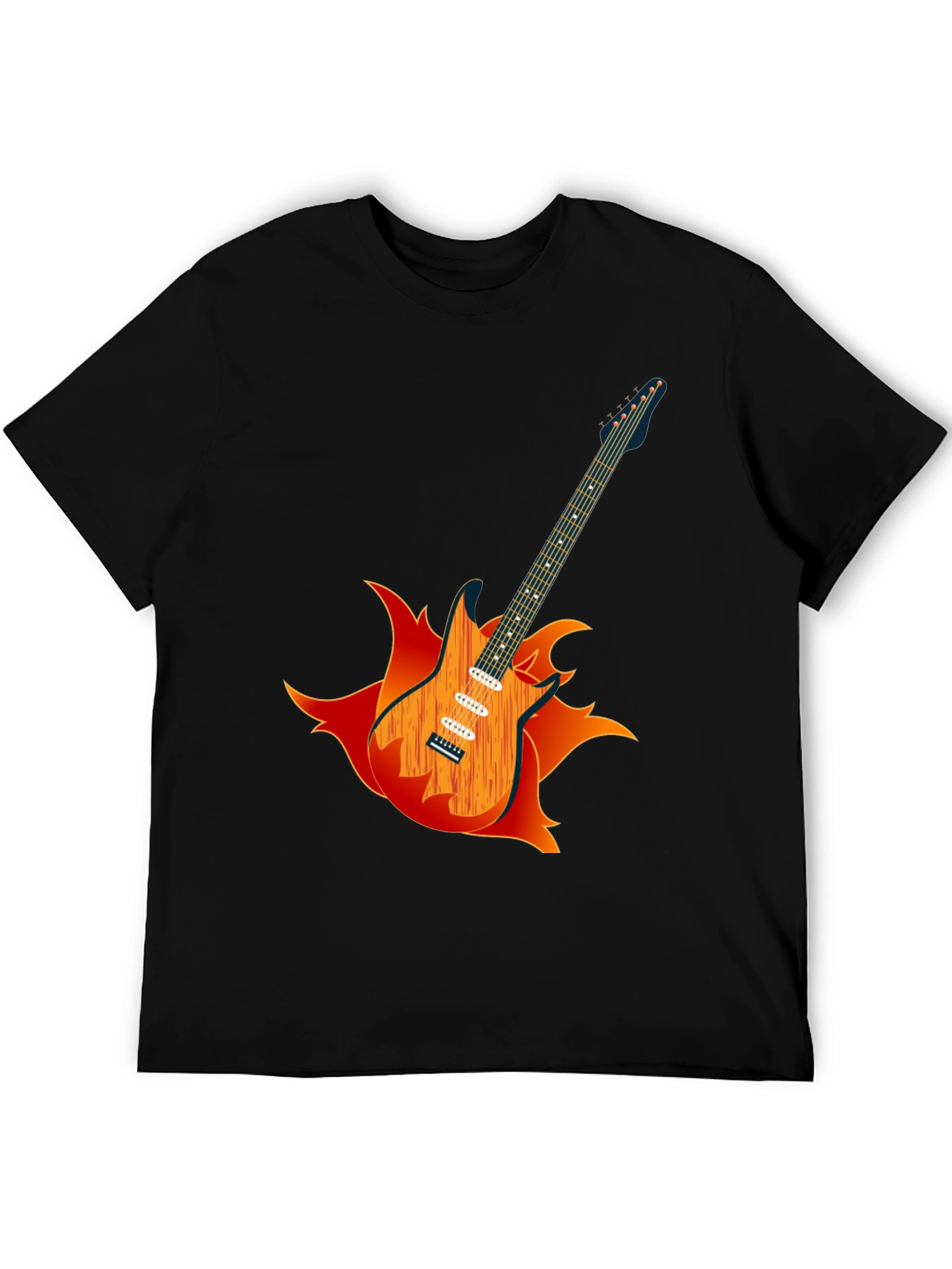 Camiseta Negra con Diseño de Guitarra en Llamas