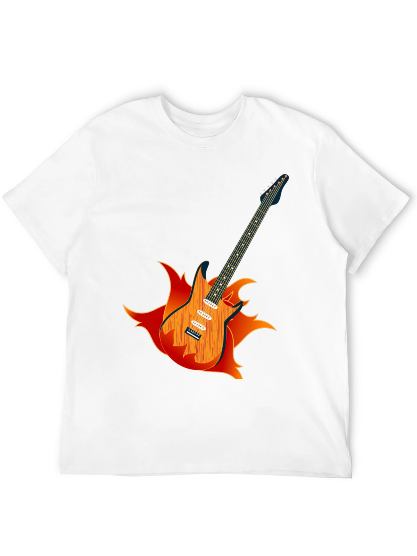 Camiseta Negra con Diseño de Guitarra en Llamas
