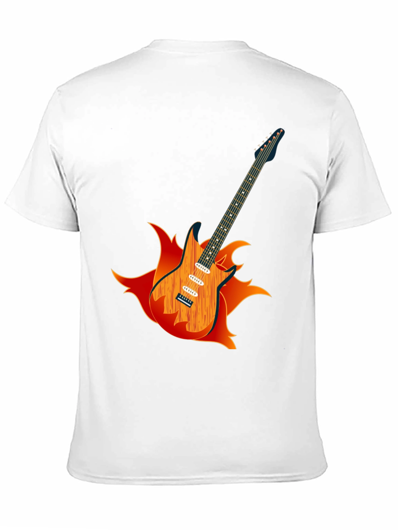 Camiseta Negra con Diseño de Guitarra en Llamas
