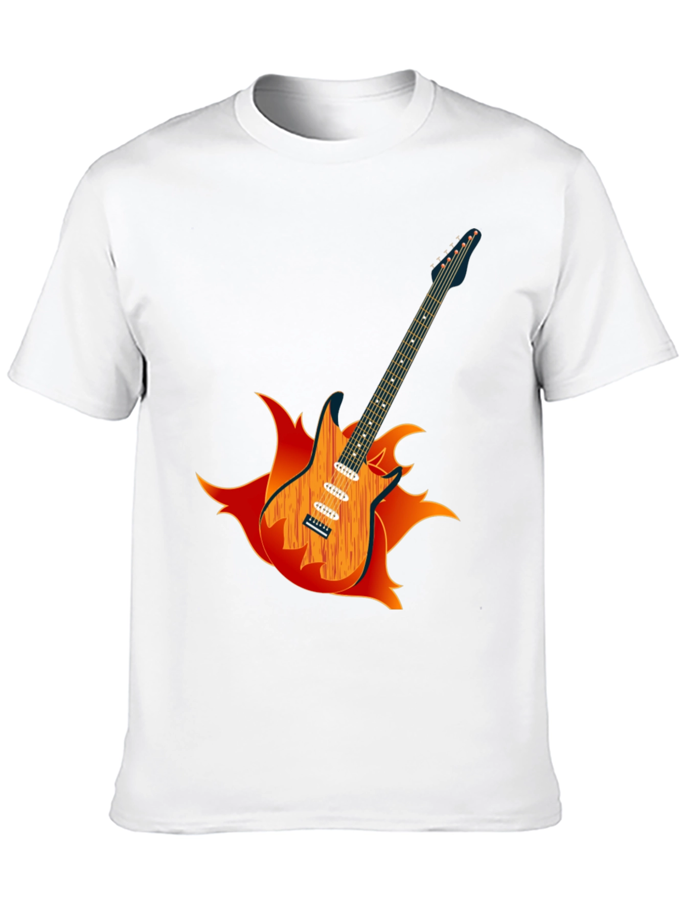 Camiseta Negra con Diseño de Guitarra en Llamas