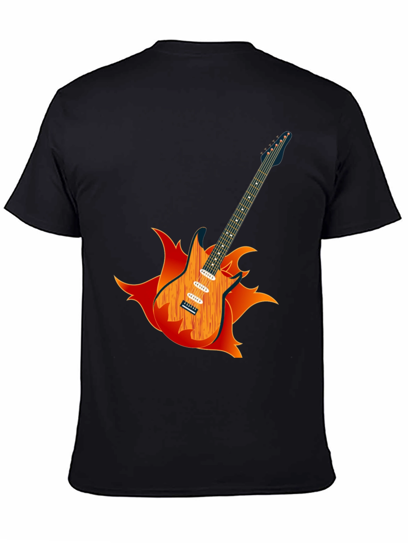 Camiseta Negra con Diseño de Guitarra en Llamas