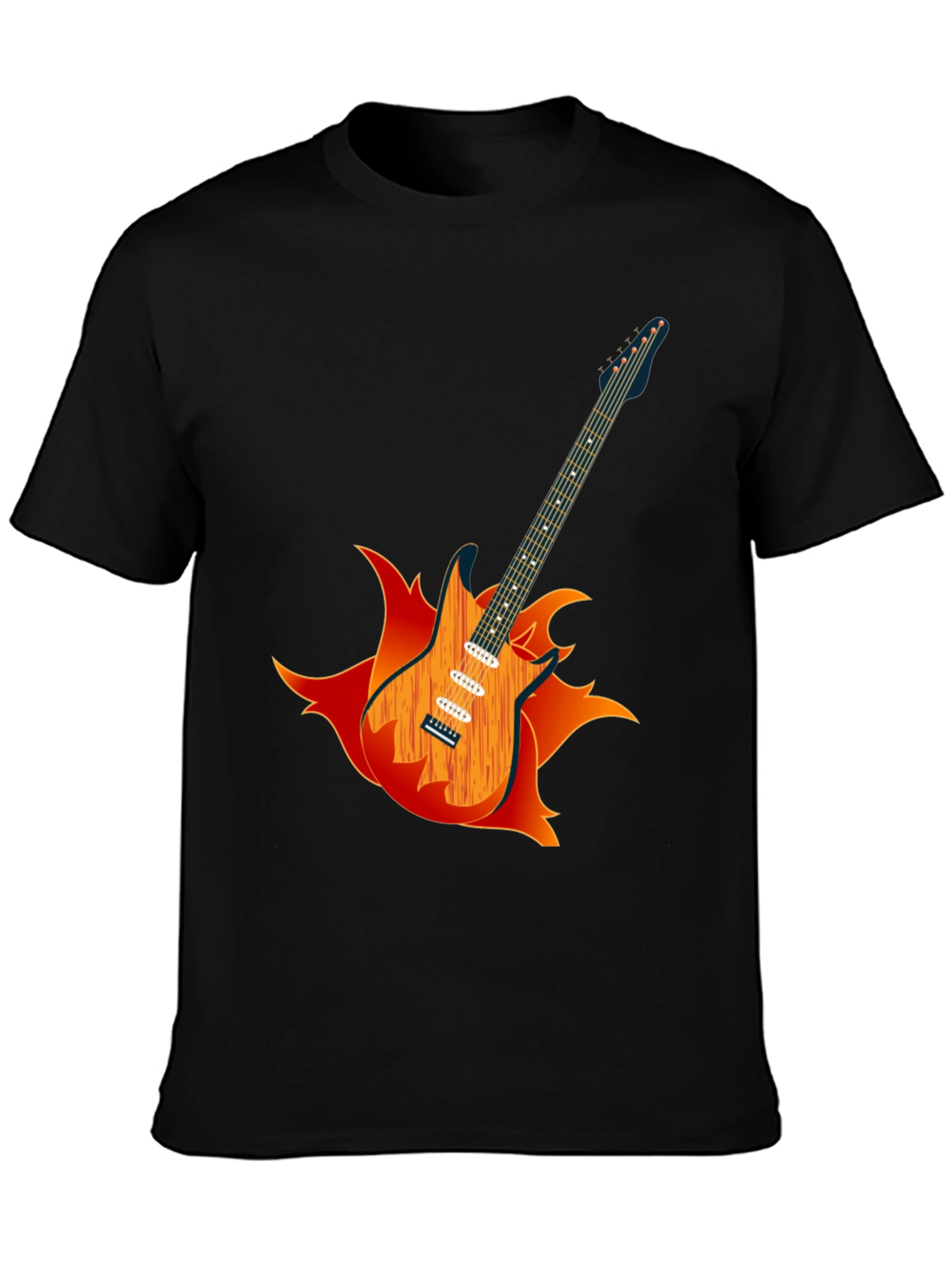 Camiseta Negra con Diseño de Guitarra en Llamas