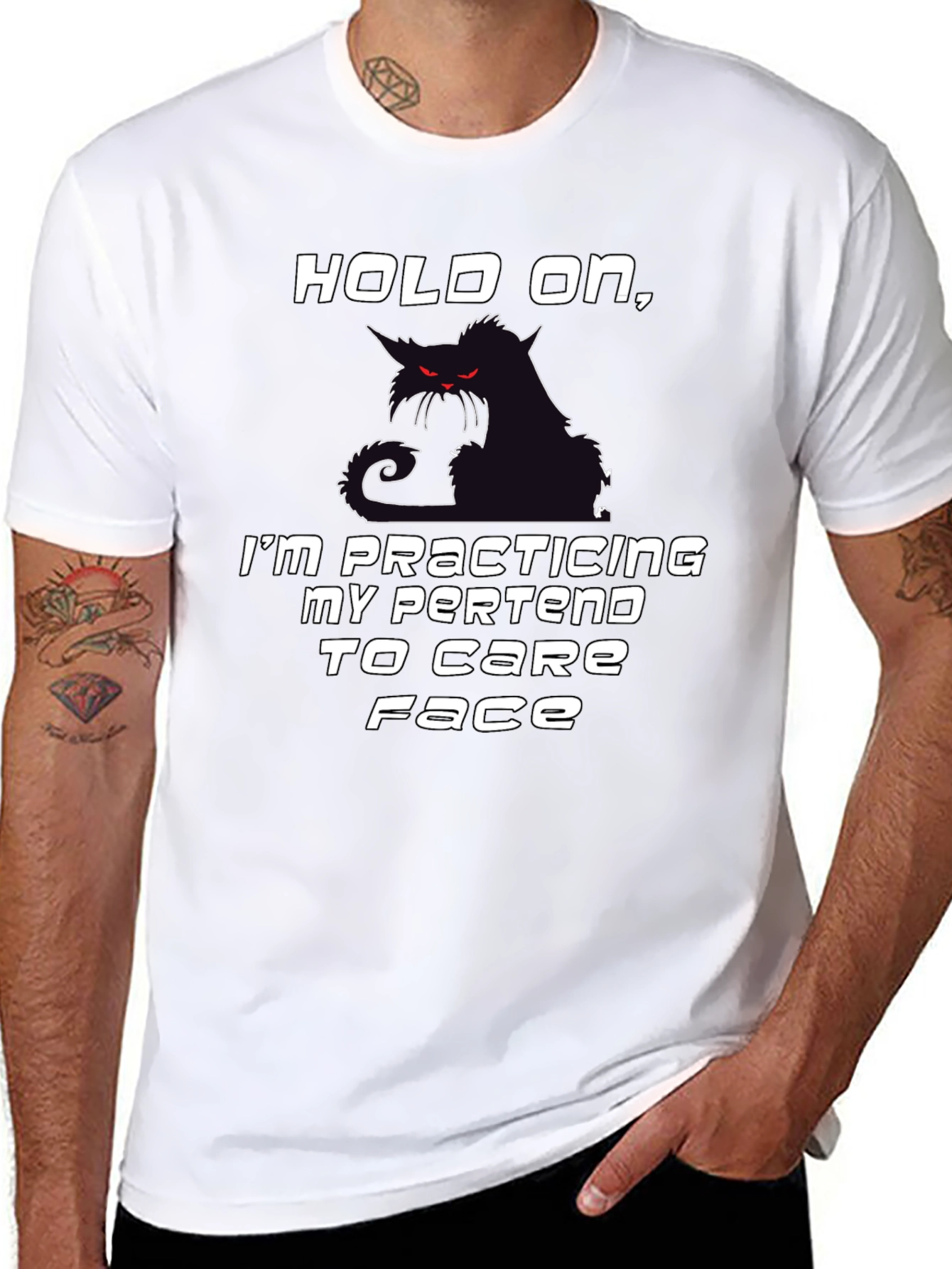Camiseta Negra Hold On con Gato Sarcástico