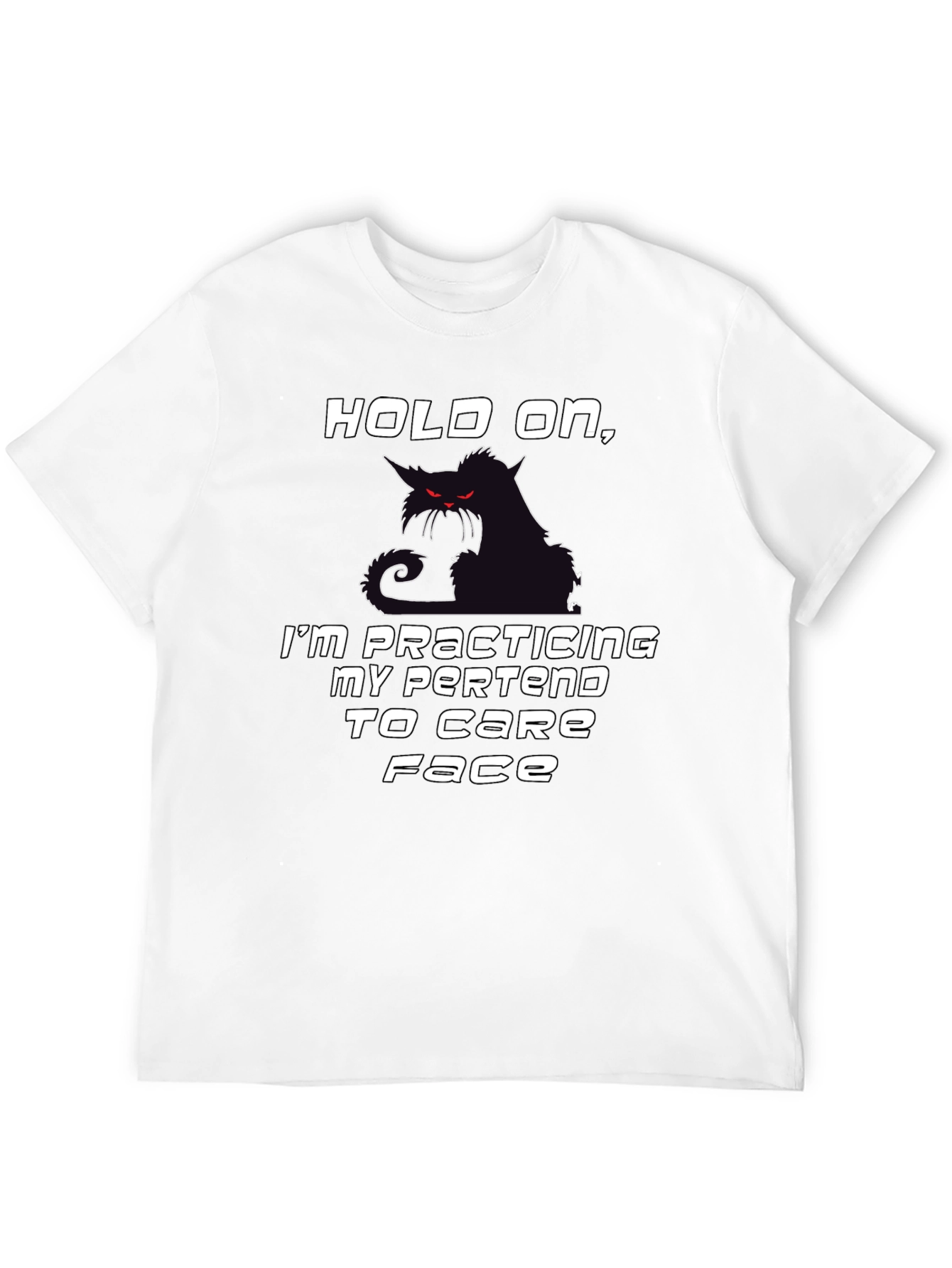 Camiseta Negra Hold On con Gato Sarcástico