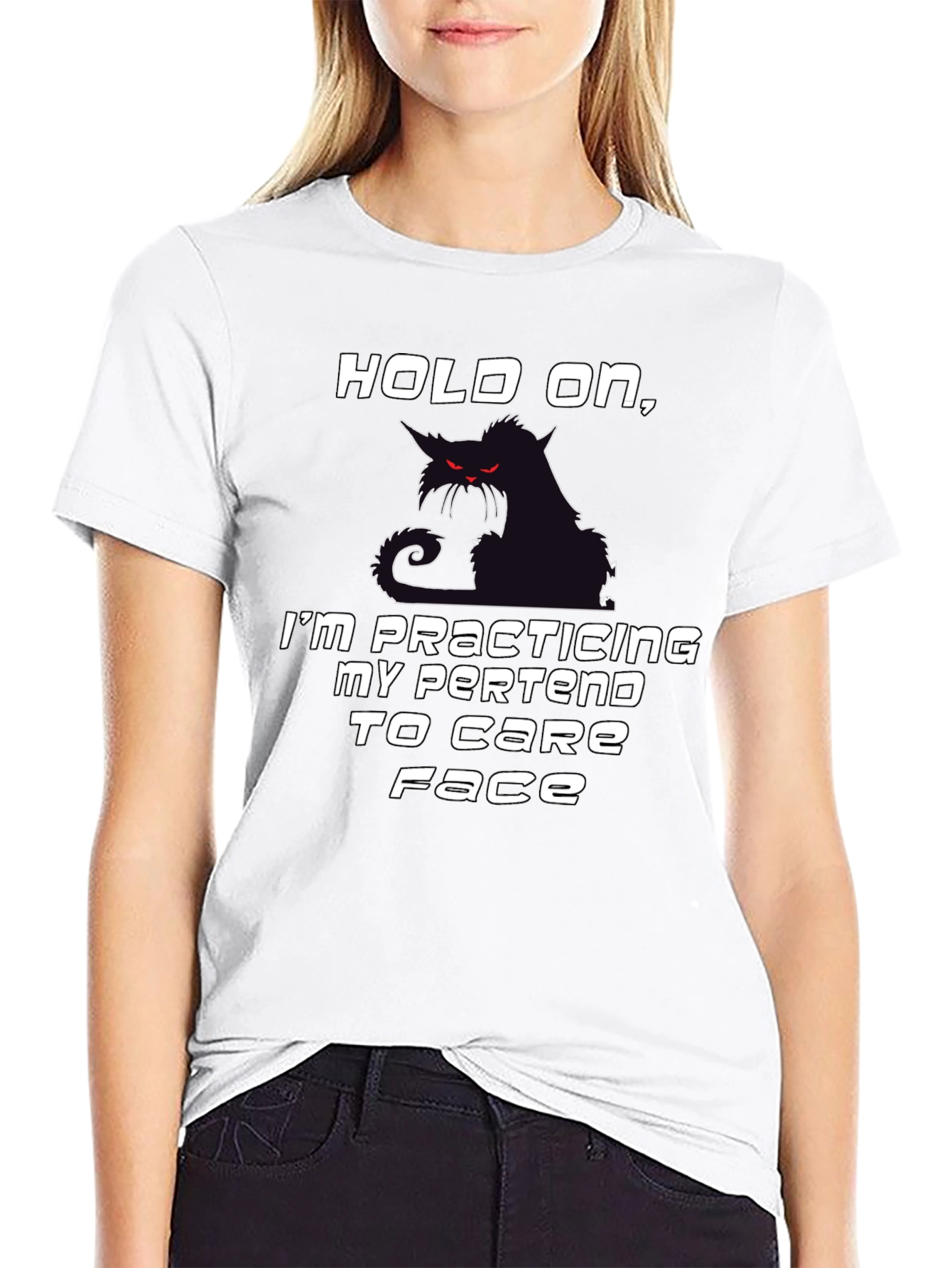 Camiseta Negra Hold On con Gato Sarcástico