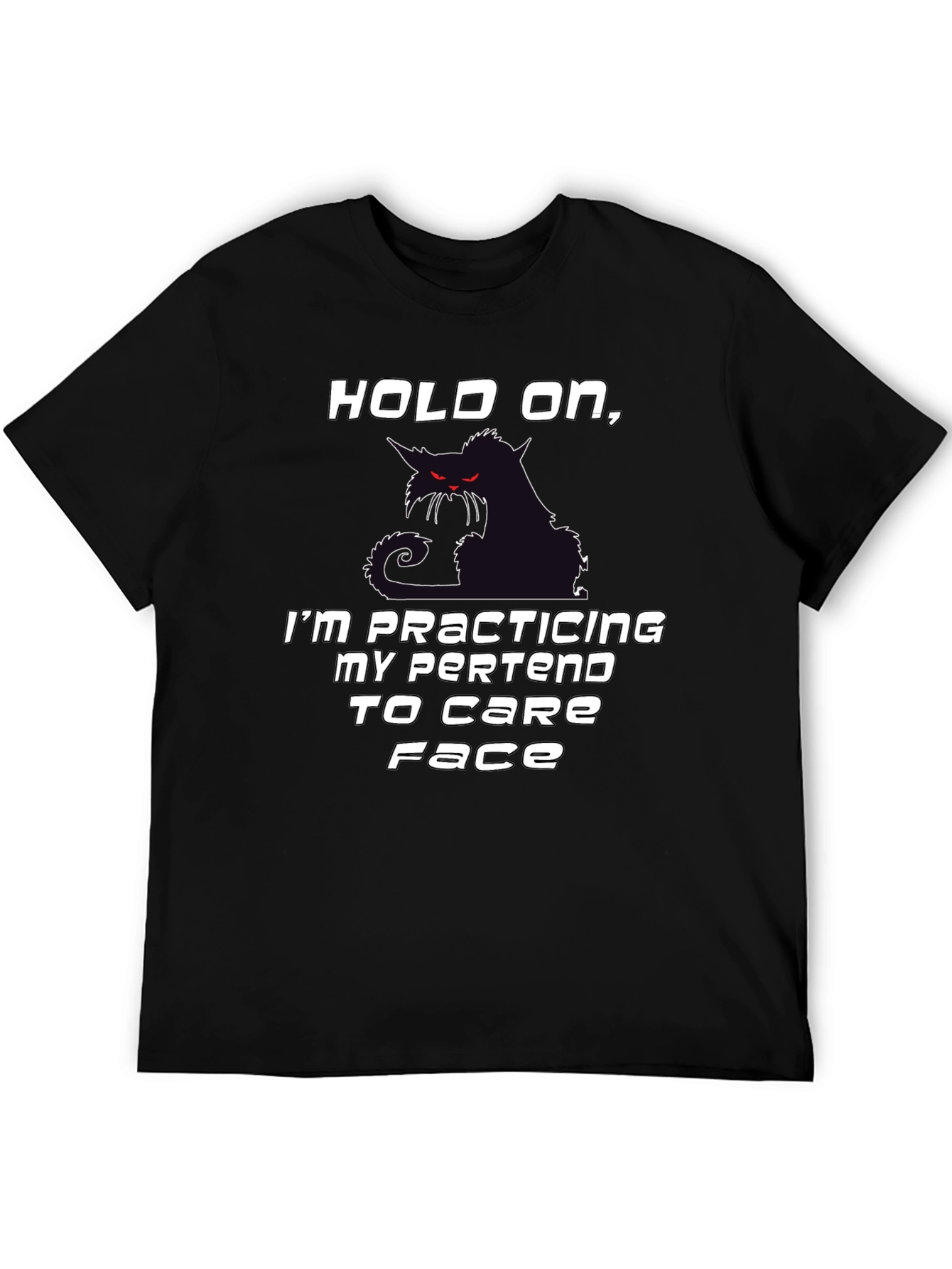 Camiseta Negra Hold On con Gato Sarcástico