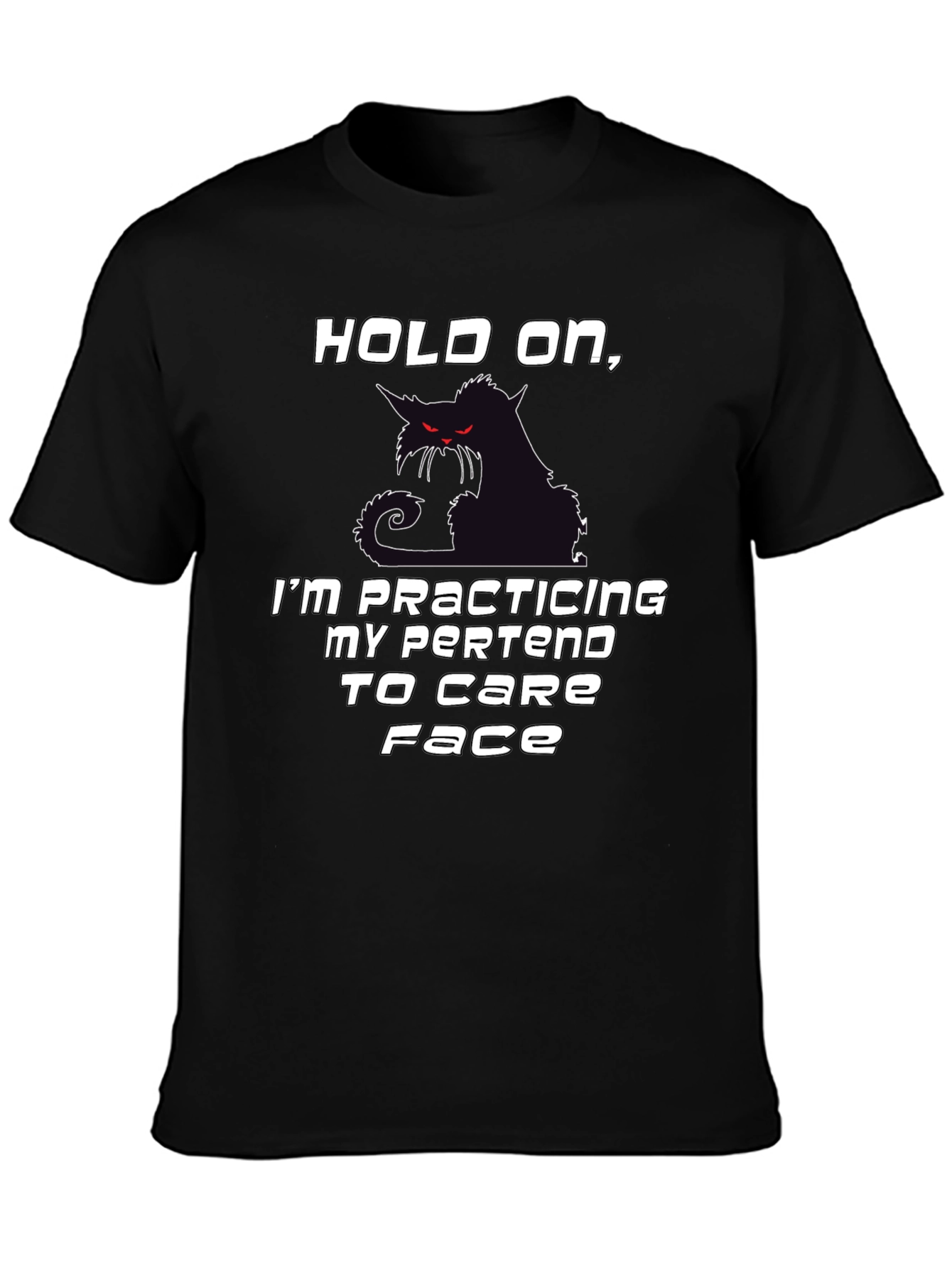 Camiseta Negra Hold On con Gato Sarcástico