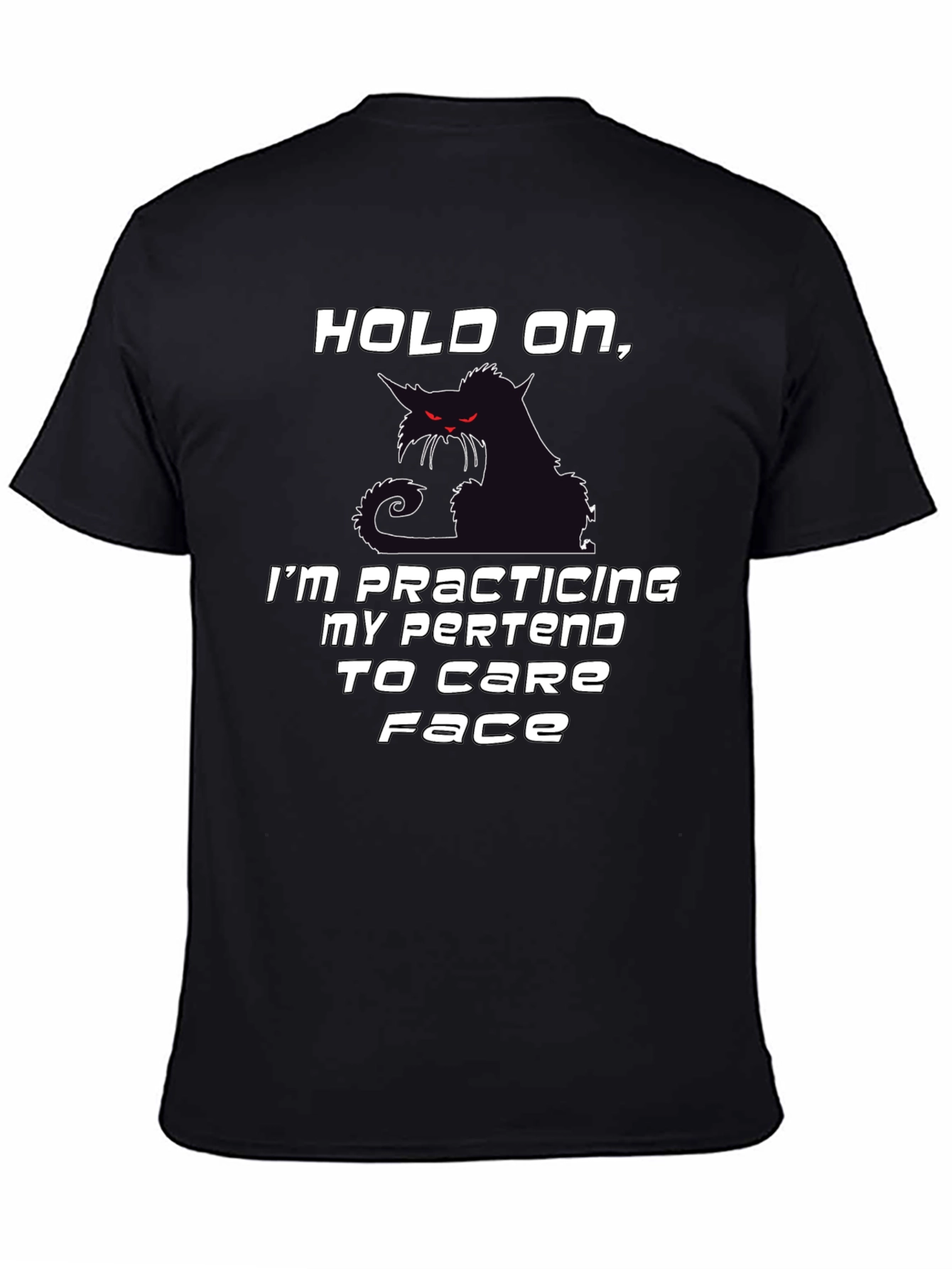 Camiseta Negra Hold On con Gato Sarcástico