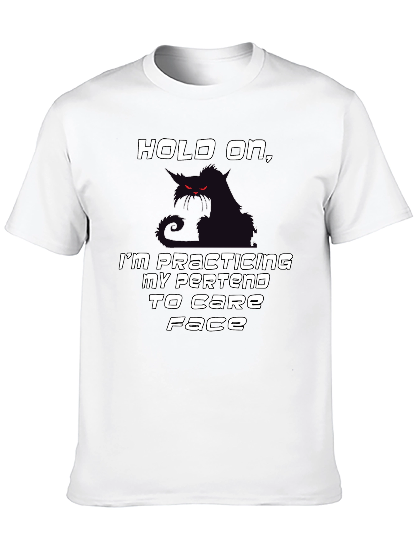 Camiseta Negra Hold On con Gato Sarcástico