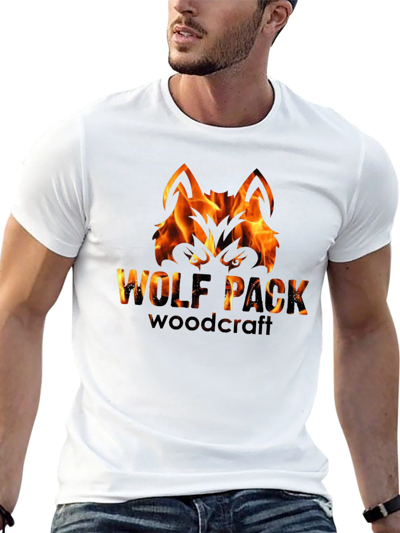 Camiseta Negra Hombre - Diseño Lobo de Fuego