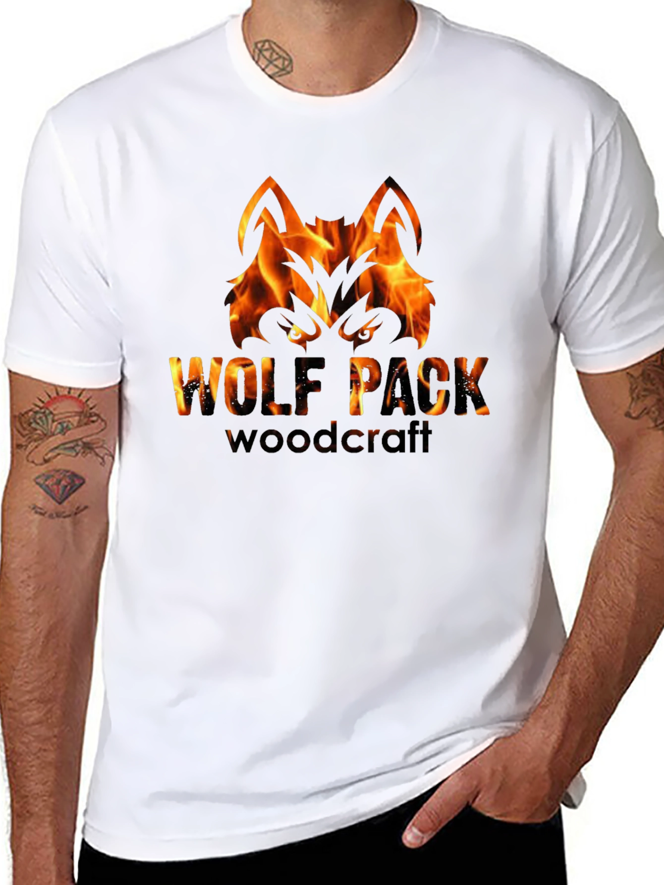 Camiseta Negra Hombre - Diseño Lobo de Fuego