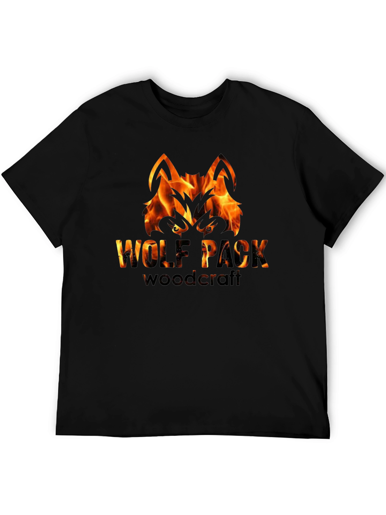 Camiseta Negra Hombre - Diseño Lobo de Fuego