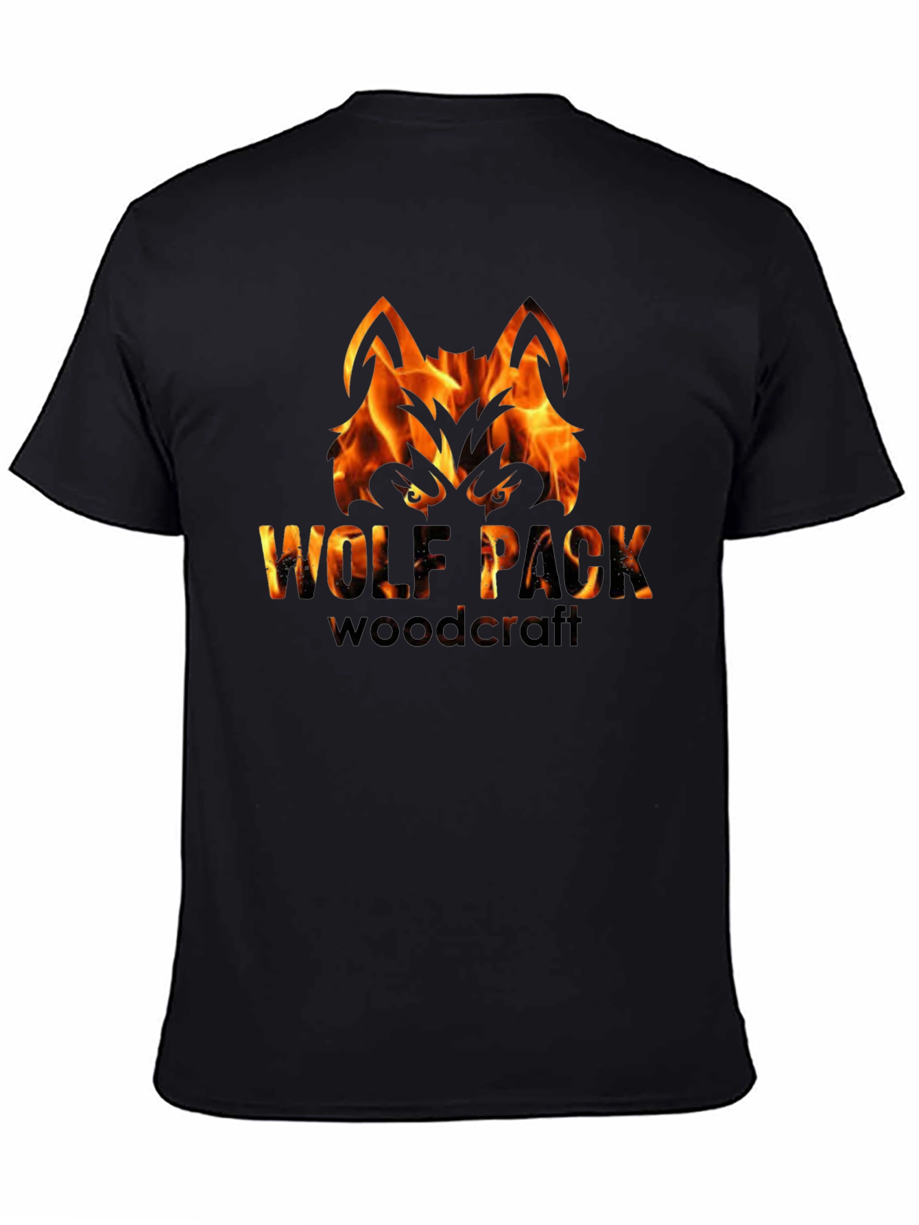 Camiseta Negra Hombre - Diseño Lobo de Fuego
