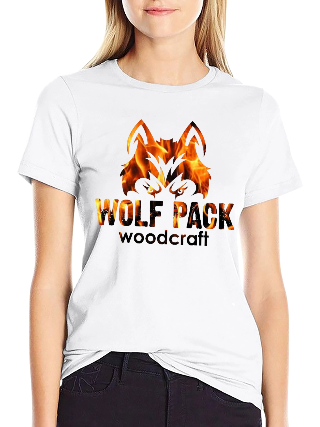Camiseta Negra Hombre - Diseño Lobo de Fuego