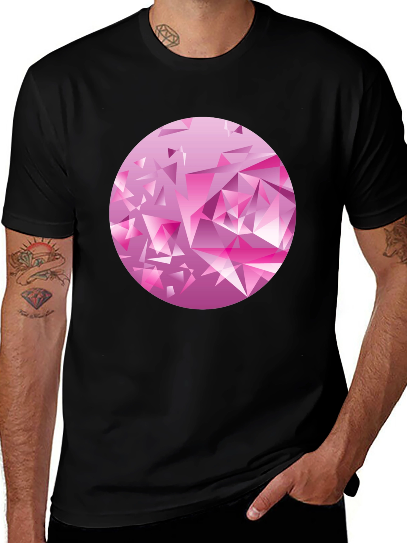 Camiseta Negra con Diseño Abstracto Rosa