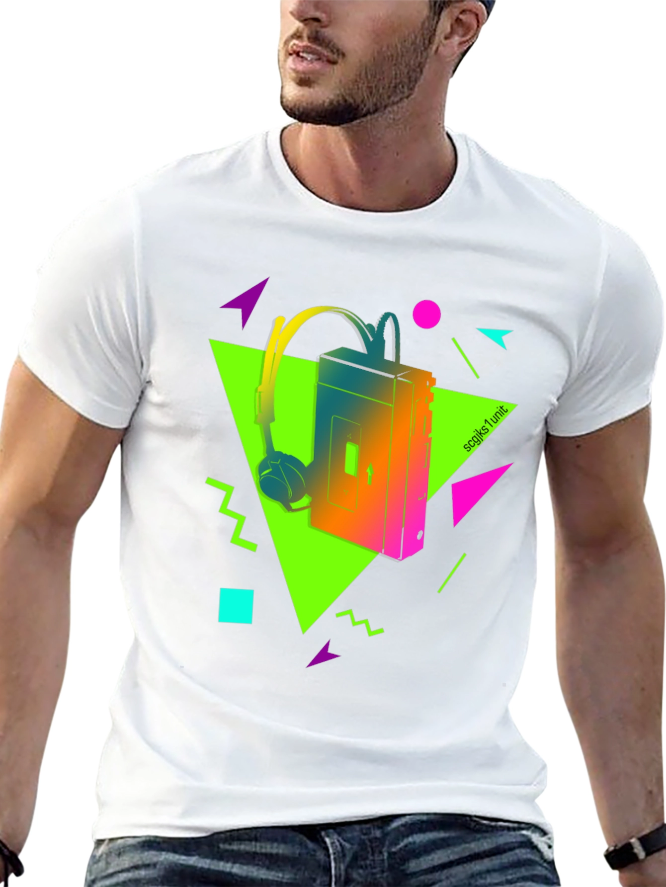 Camiseta Retro Walkman Años 80 Neón