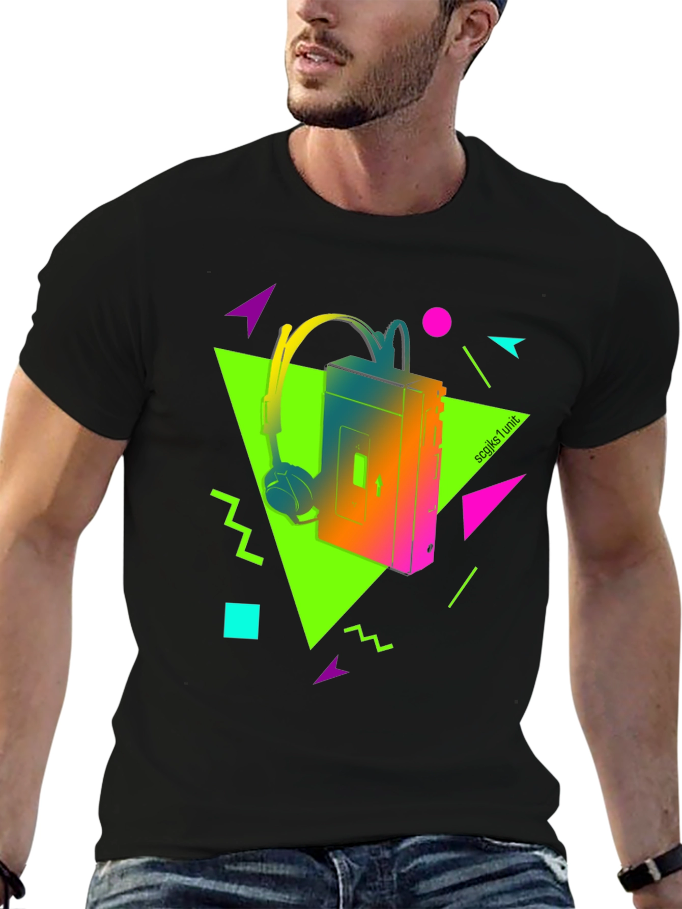 Camiseta Retro Walkman Años 80 Neón