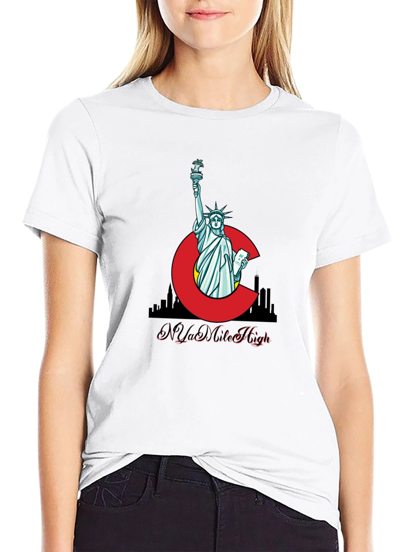 Camiseta Negra N Ya Mile High Estatua Libertad