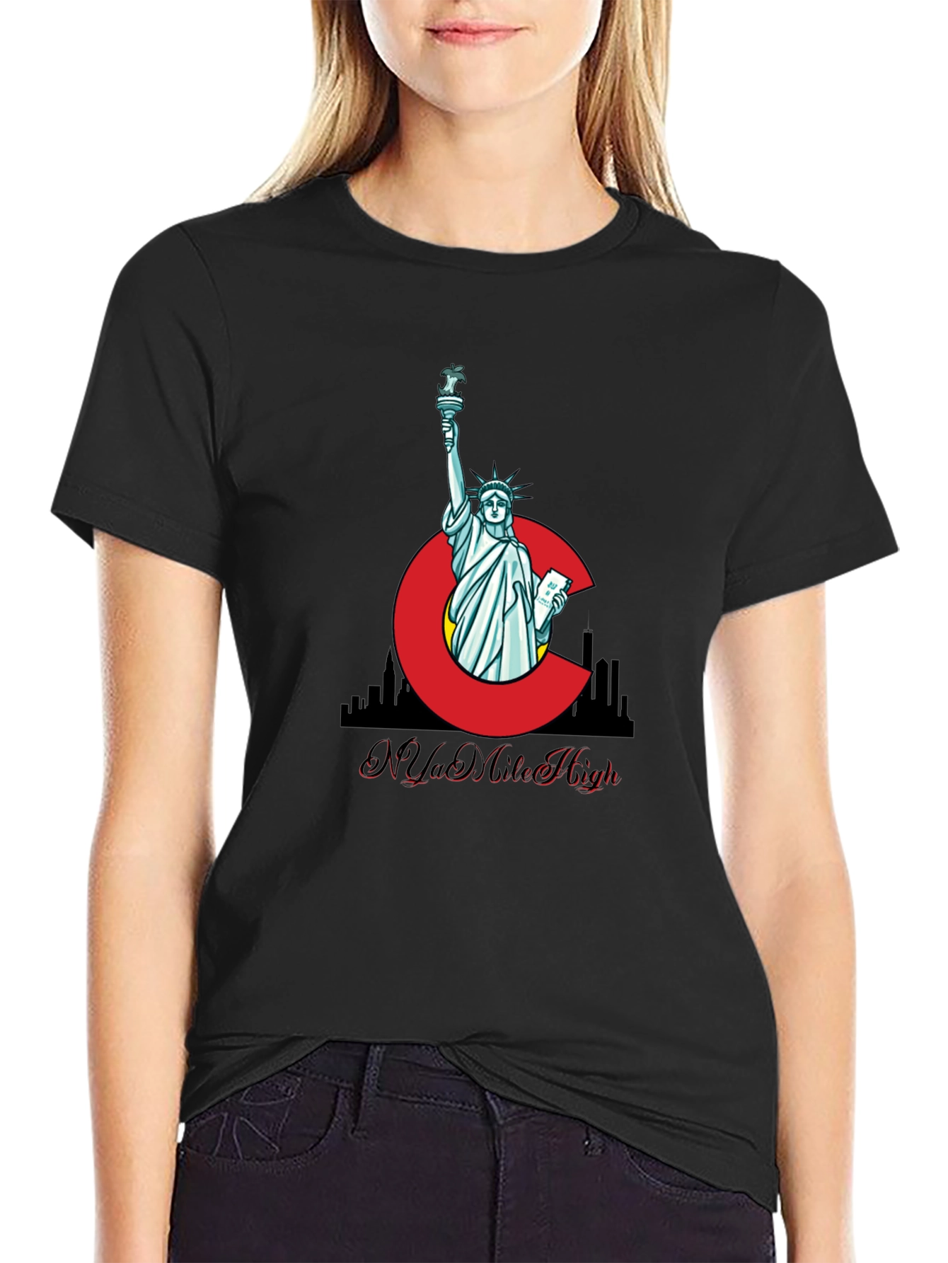 Camiseta Negra N Ya Mile High Estatua Libertad