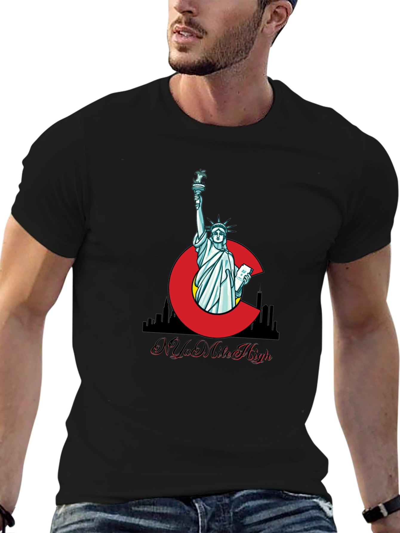 Camiseta Negra N Ya Mile High Estatua Libertad