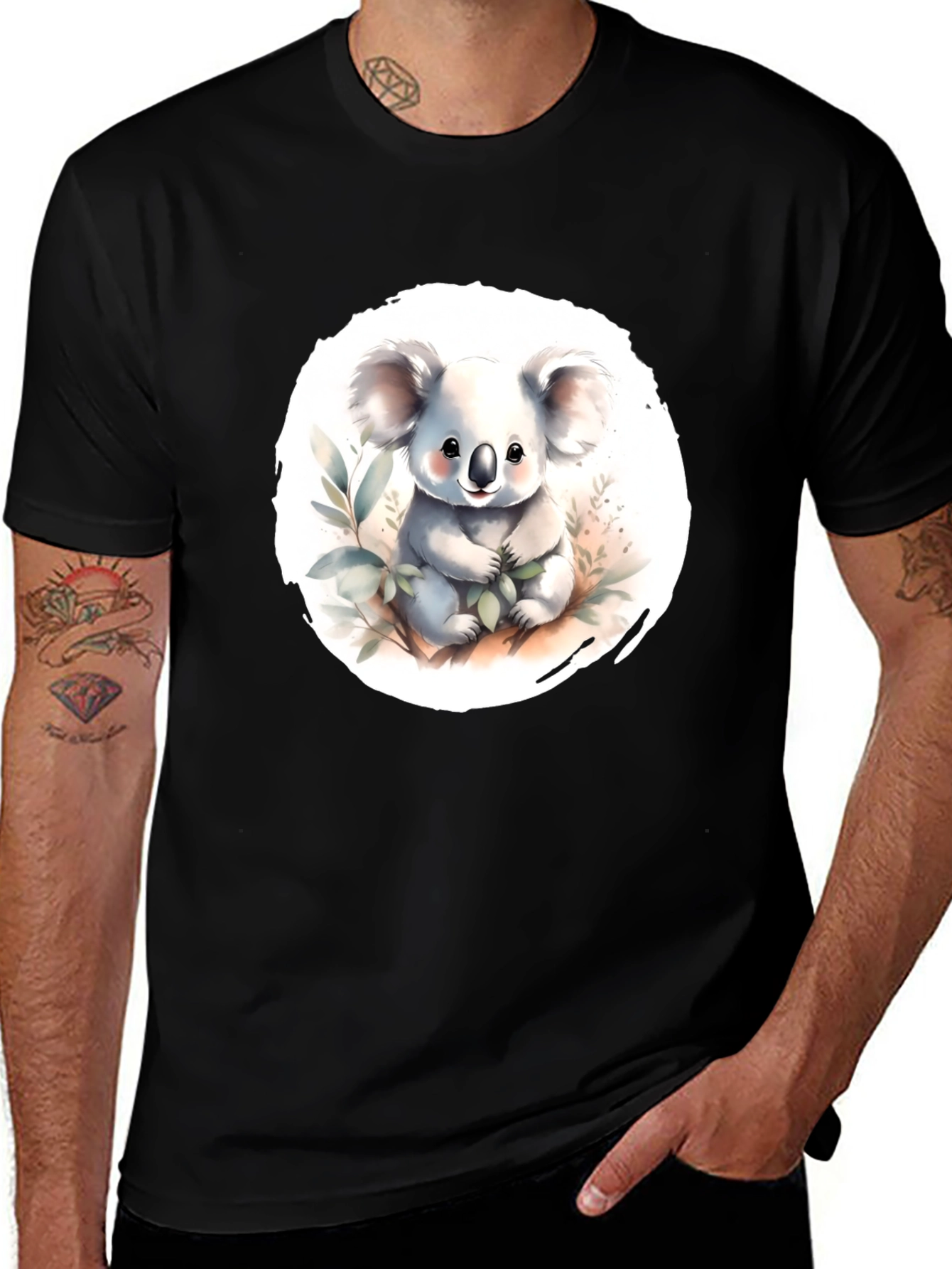 Camiseta Negra con Adorable Koala de Dibujos Animados