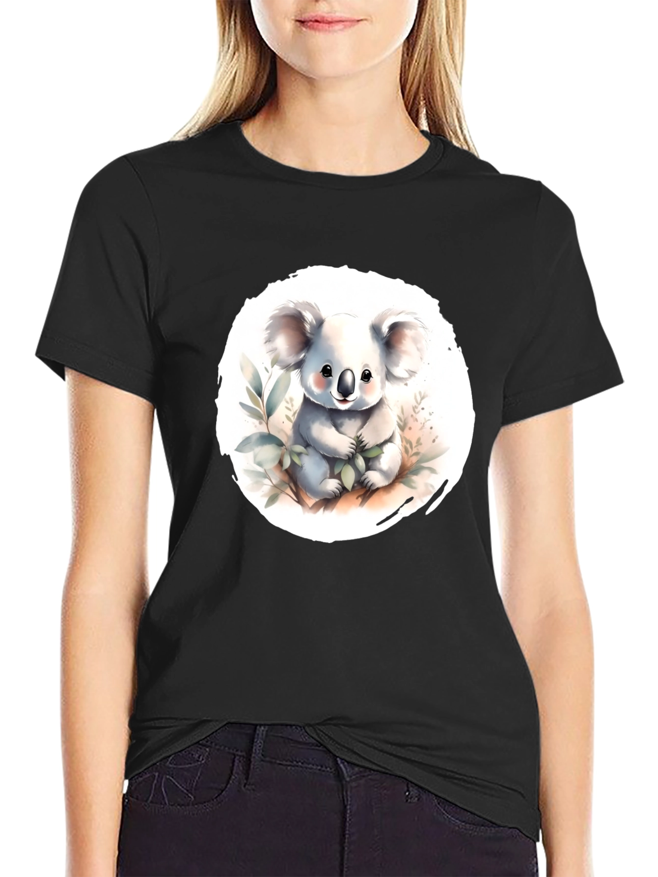 Camiseta Negra con Adorable Koala de Dibujos Animados