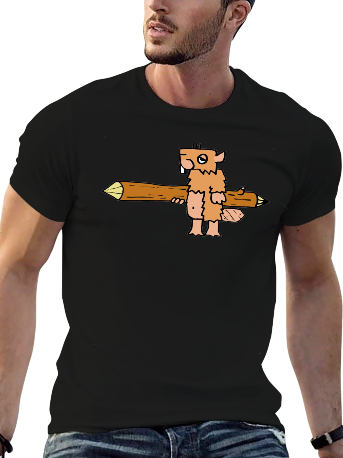 Camiseta Negra con Diseño de Castor Leñador