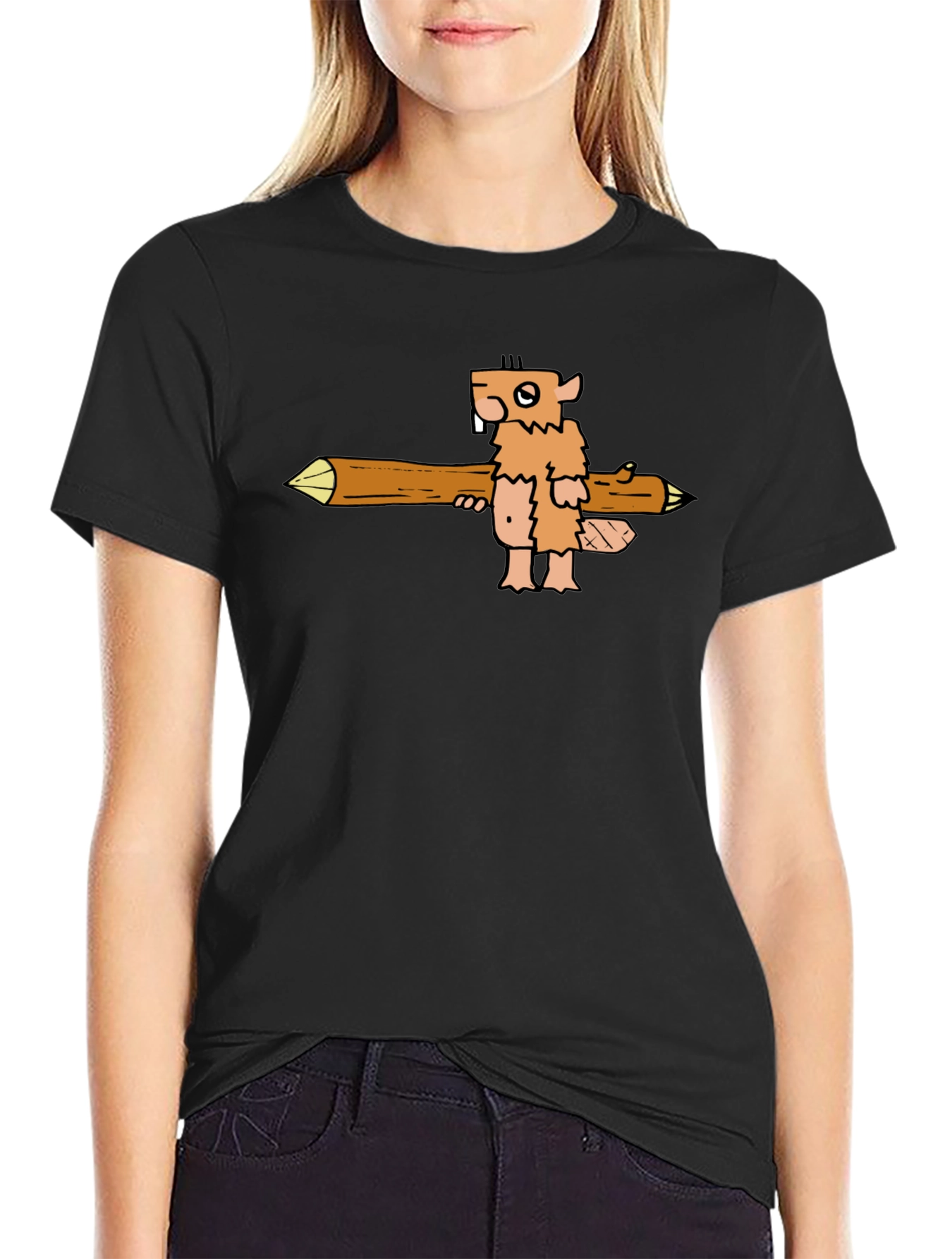 Camiseta Negra con Diseño de Castor Leñador