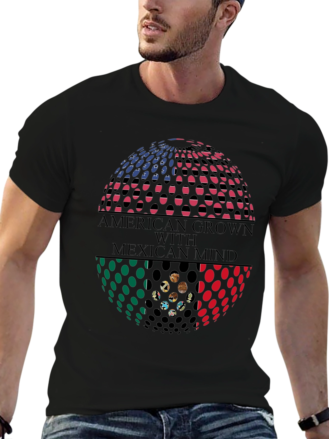 Camiseta Hombre: American Grown Mexican Mind