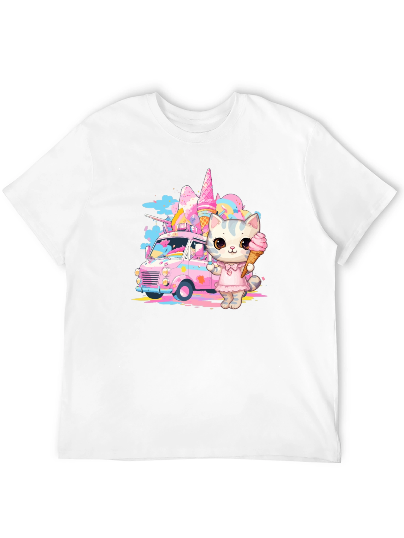 Camiseta Negra con Diseño de Gato Heladero