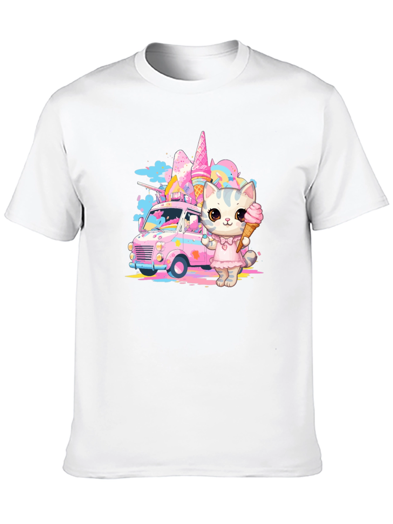 Camiseta Negra con Diseño de Gato Heladero