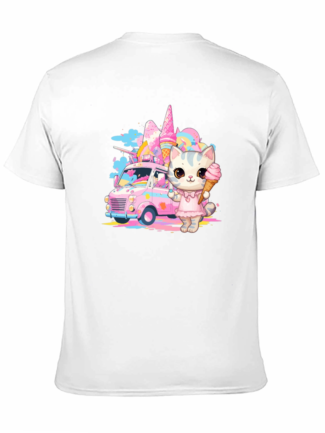 Camiseta Negra con Diseño de Gato Heladero